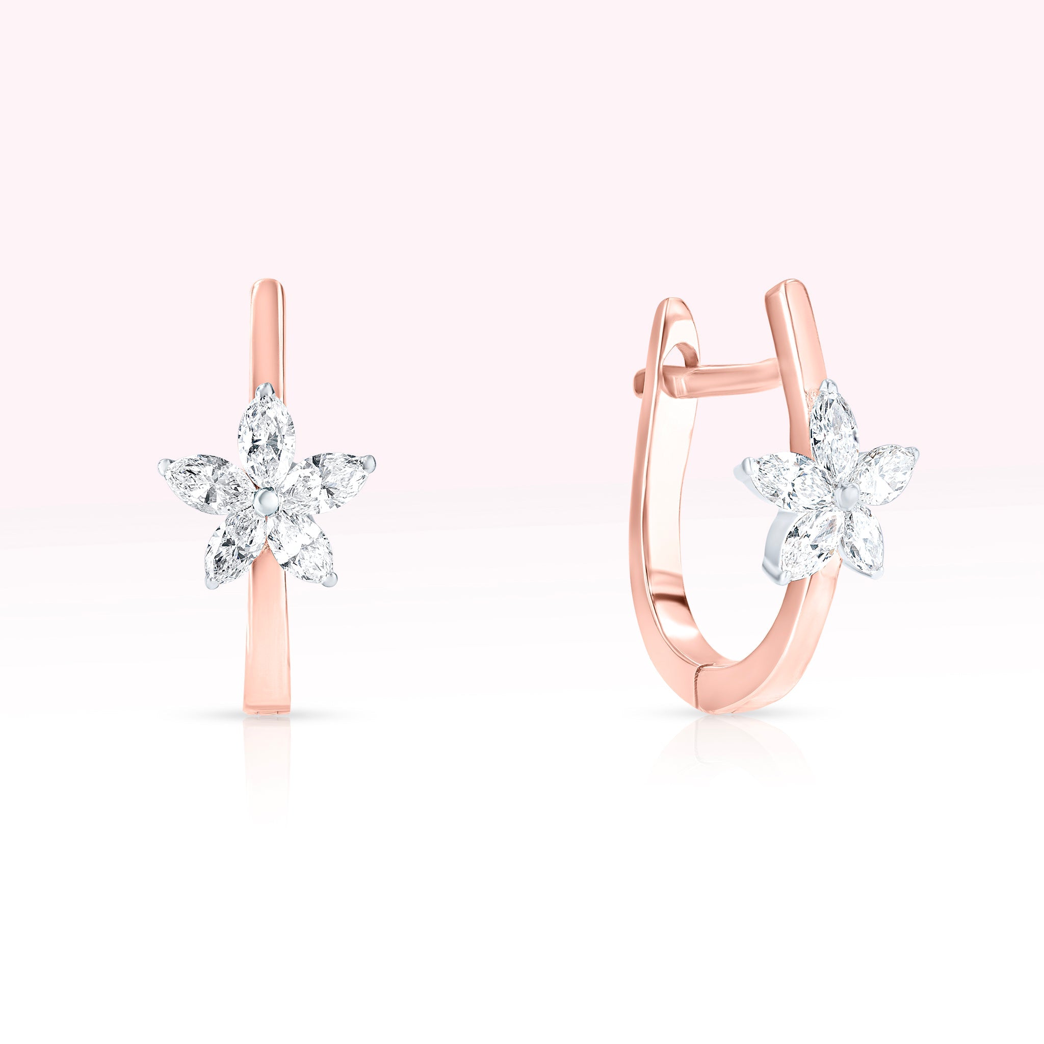 14K Rose Gold Diamond Hoop Earrings - Thessia