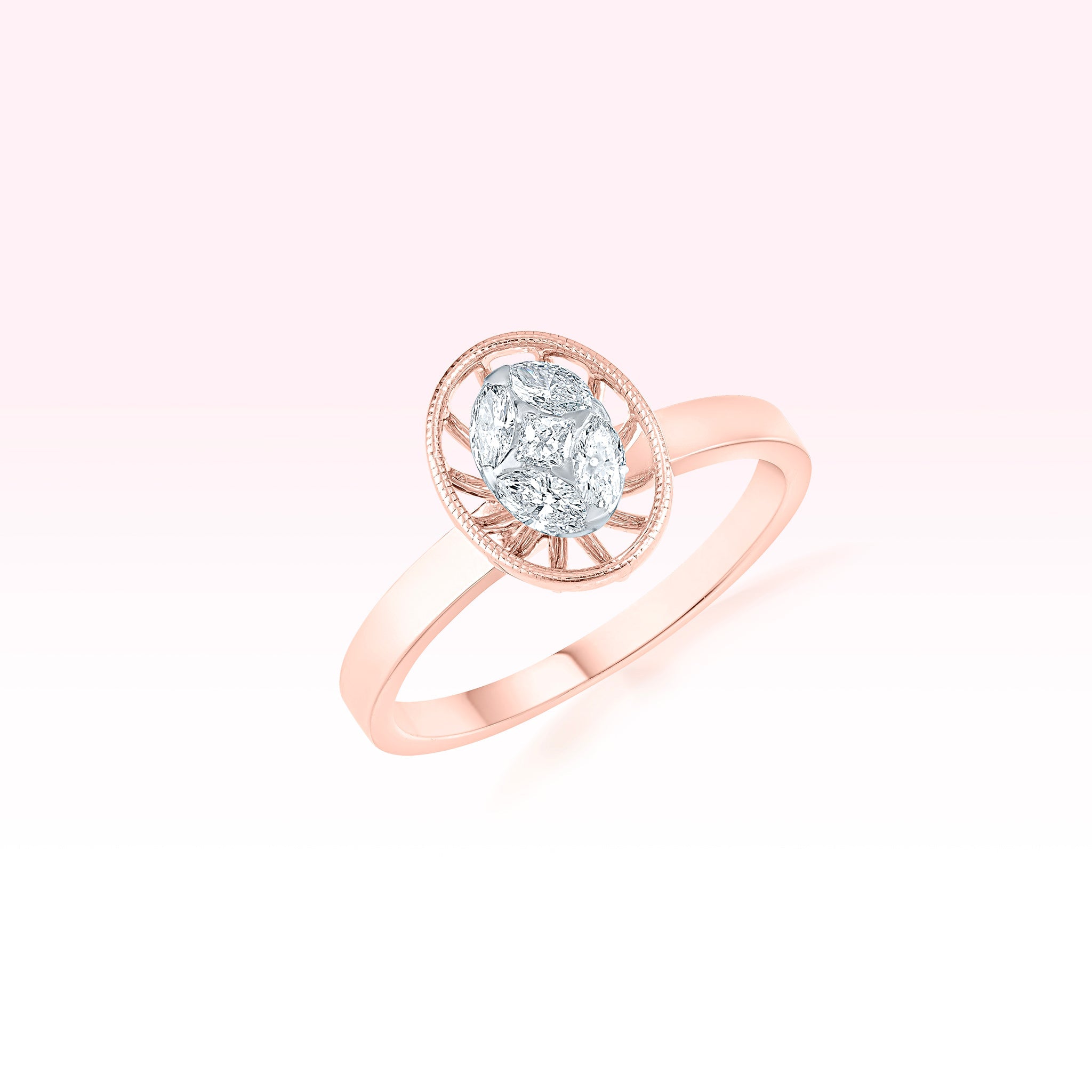 14K Rose Gold Diamond Oval Ring - Thessia