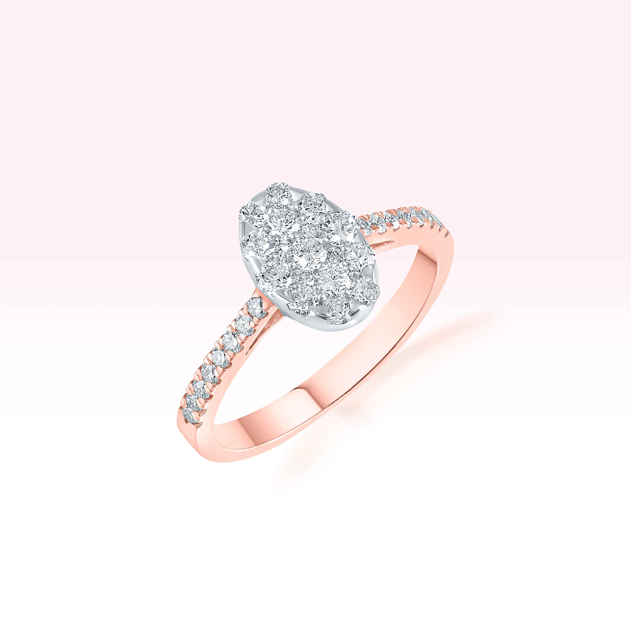 14K Rose Gold Diamond Oval Ring - Thessia