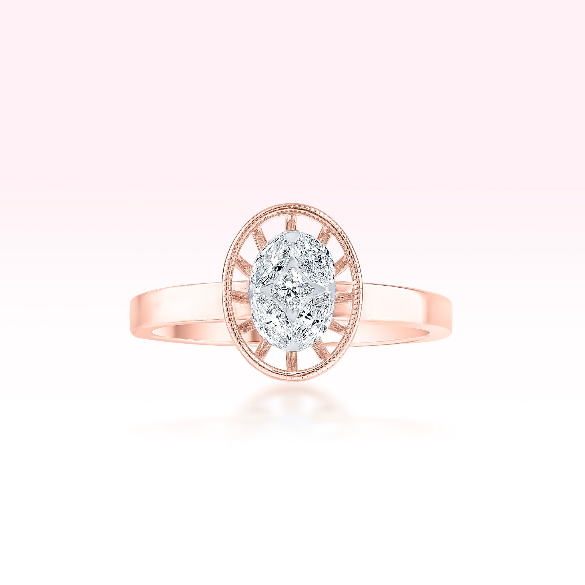 14K Rose Gold Diamond Oval Ring - Thessia