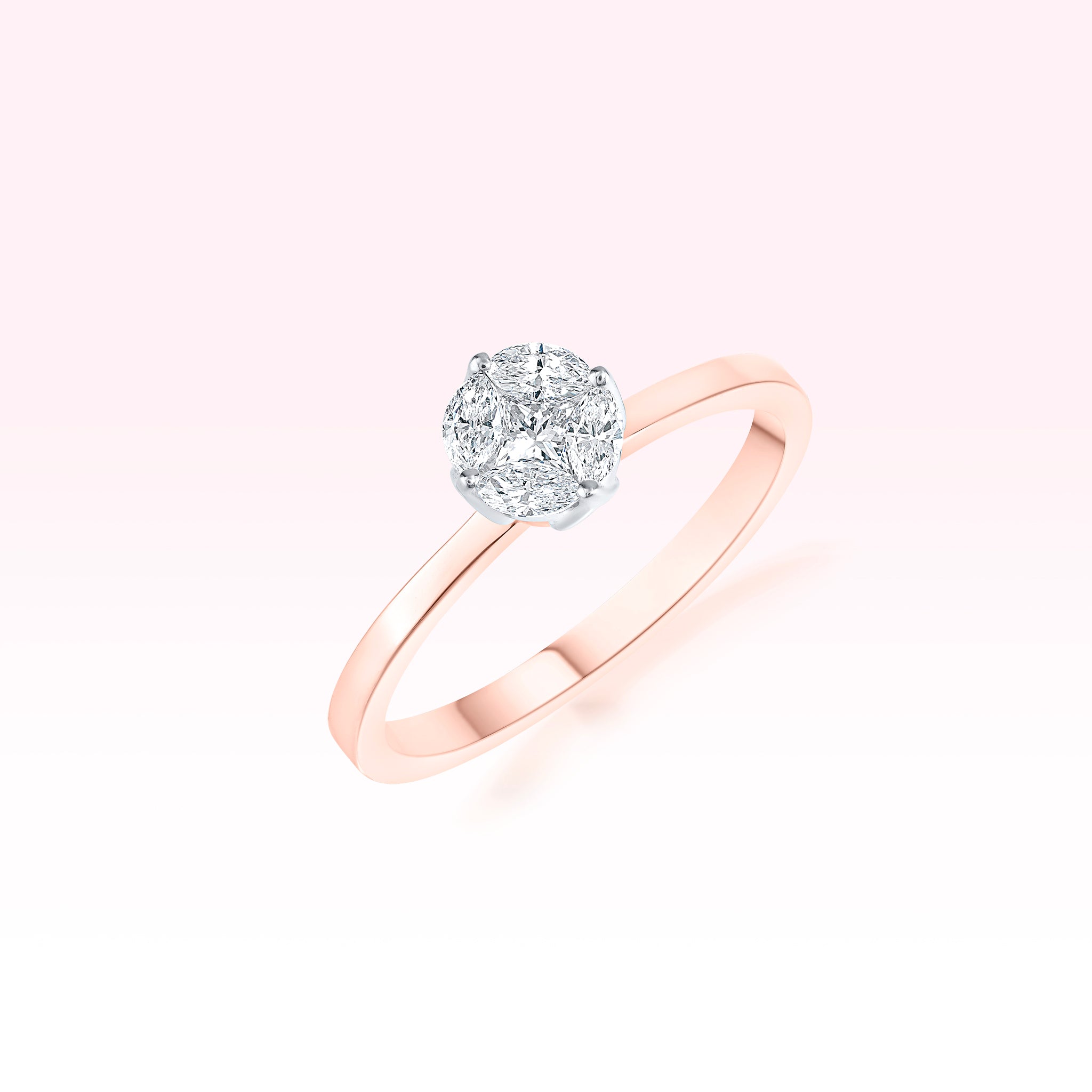 14K Rose Gold Diamond Solitaire Ring - Thessia