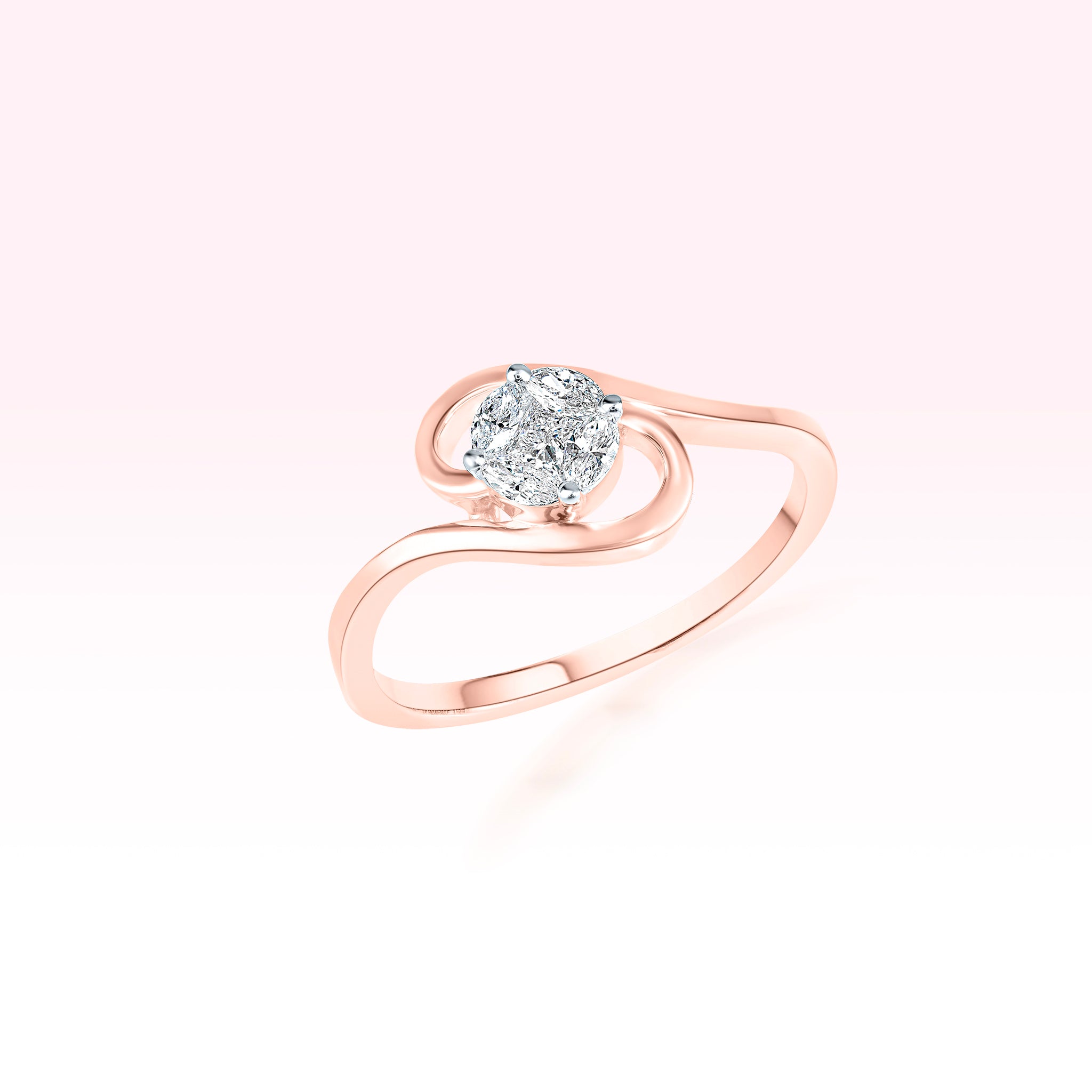 14K Rose Gold Diamond Solitaire Swirl Ring - Thessia