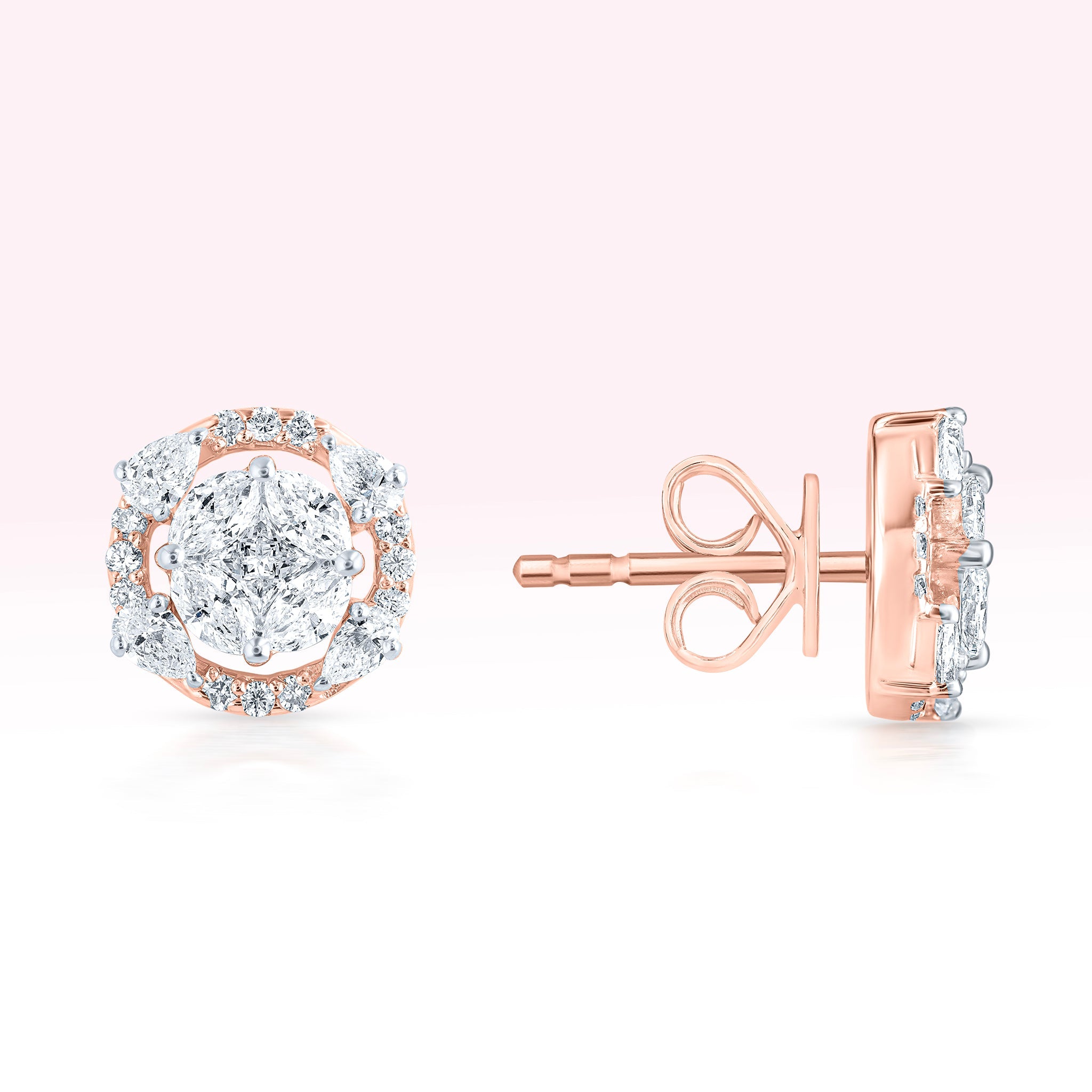 14K Rose Gold Diamond Stud Earrings - Thessia
