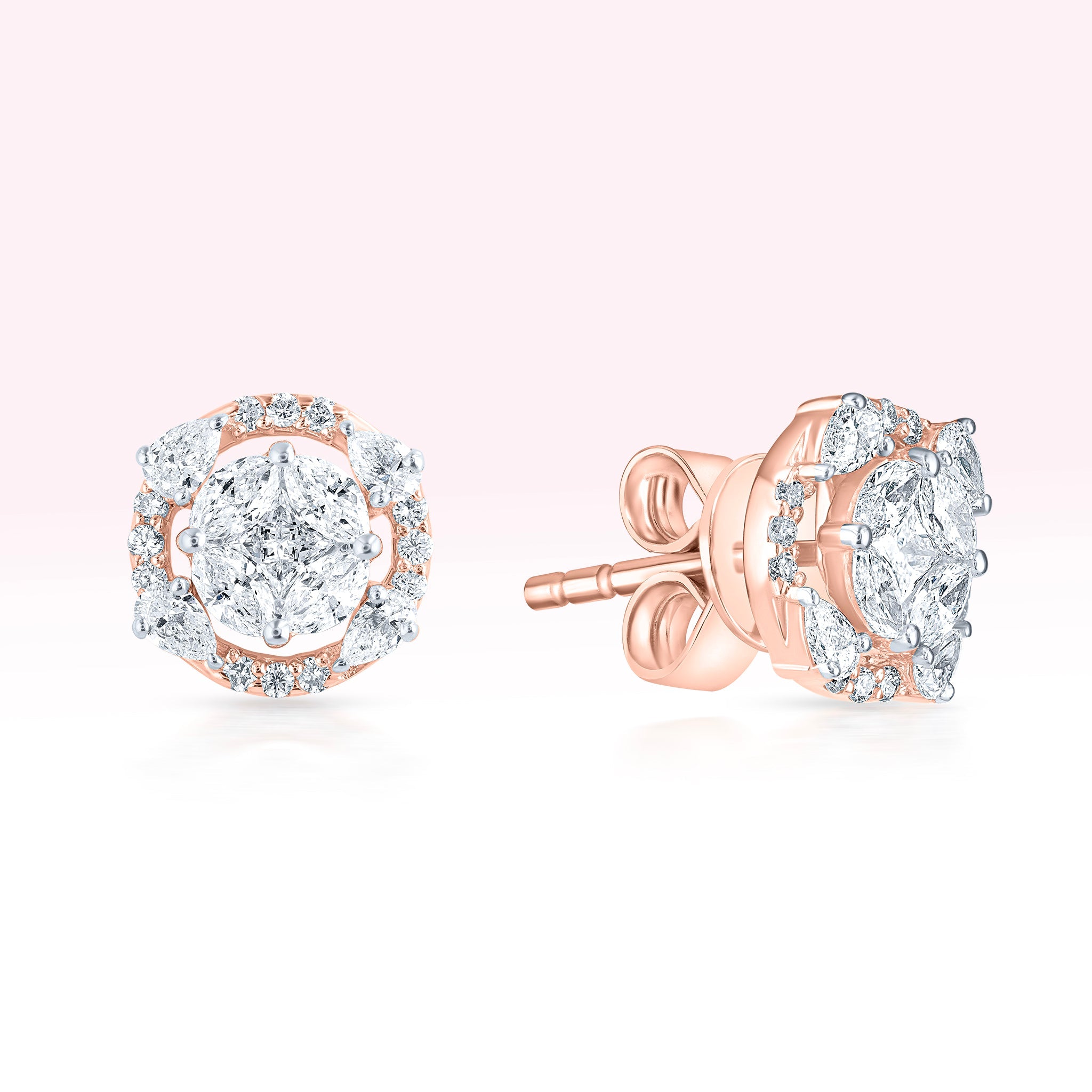 14K Rose Gold Diamond Stud Earrings - Thessia