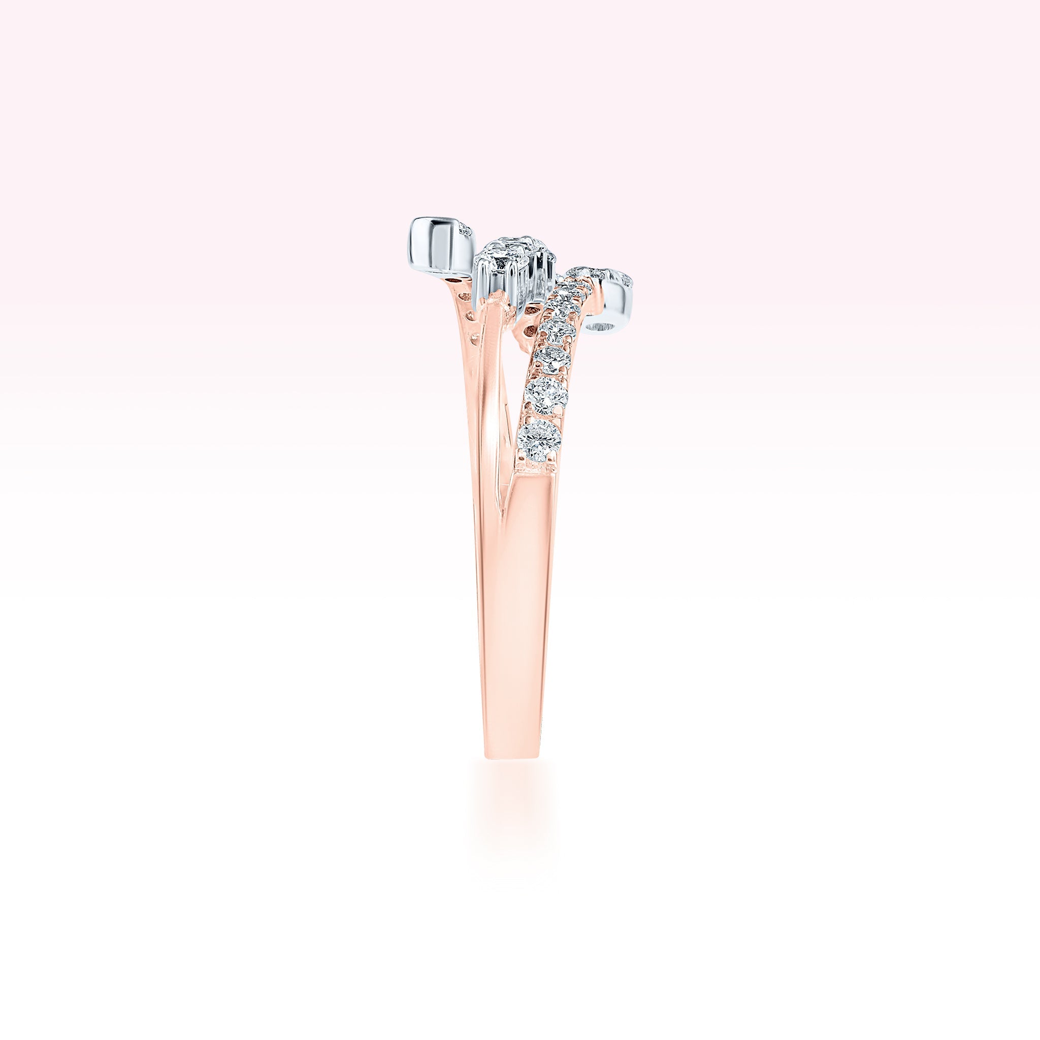 14K Rose Gold Diamond Three Line Diamond Ring - Thessia