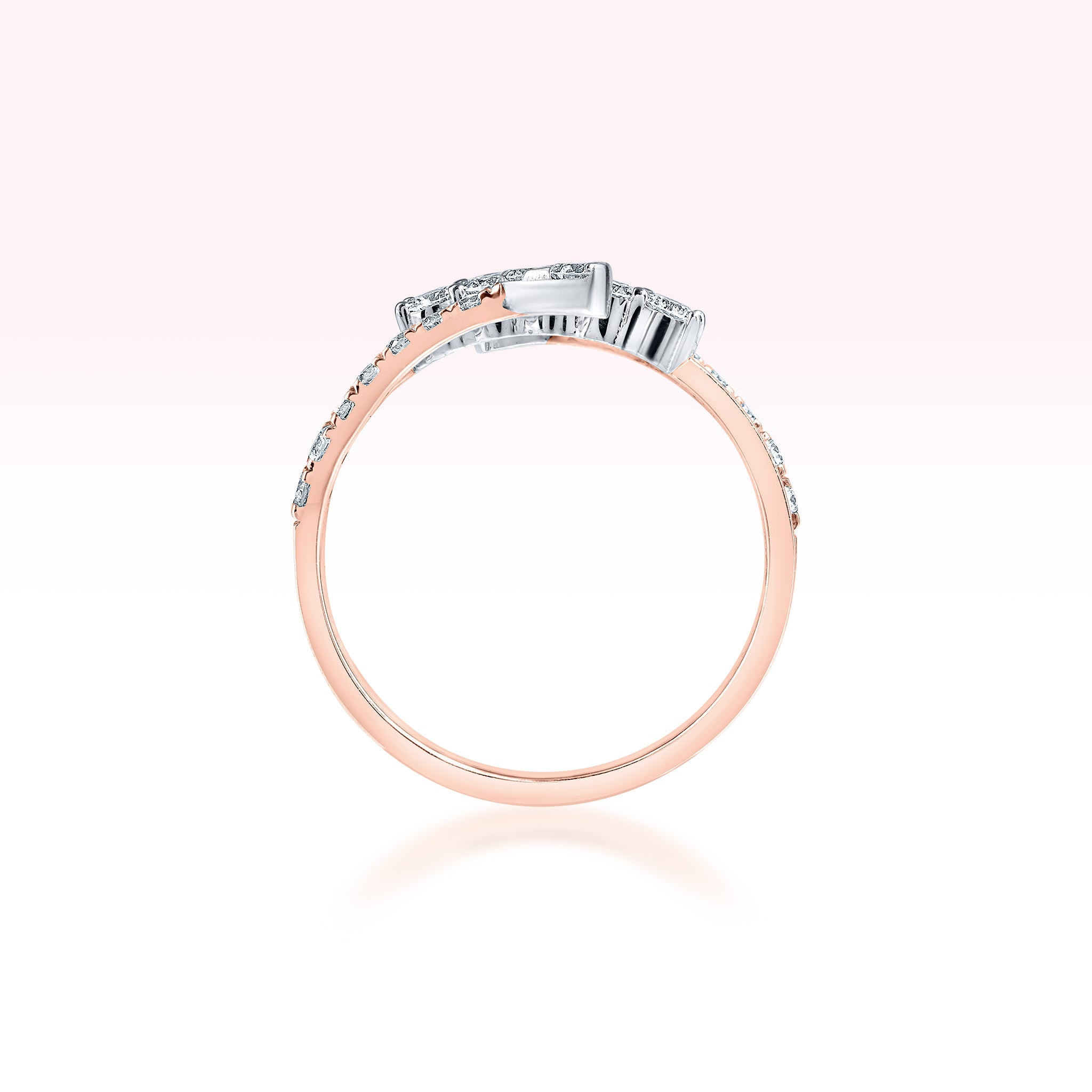 14K Rose Gold Diamond Three Line Diamond Ring - Thessia