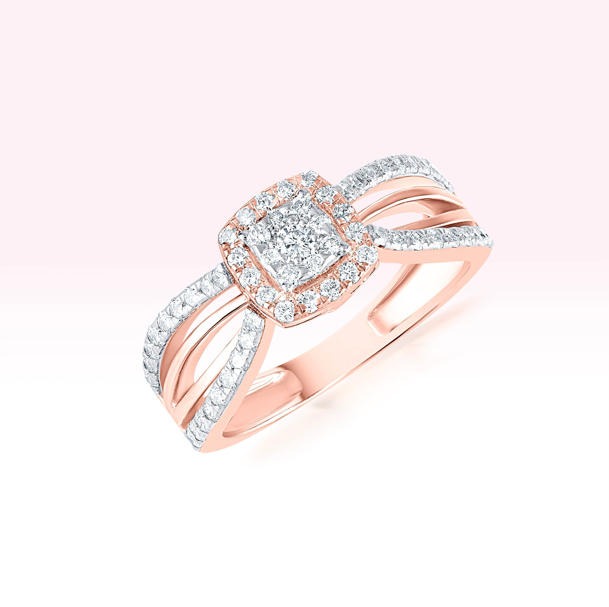 14K Rose Gold Double Line Diamond Ring - Thessia
