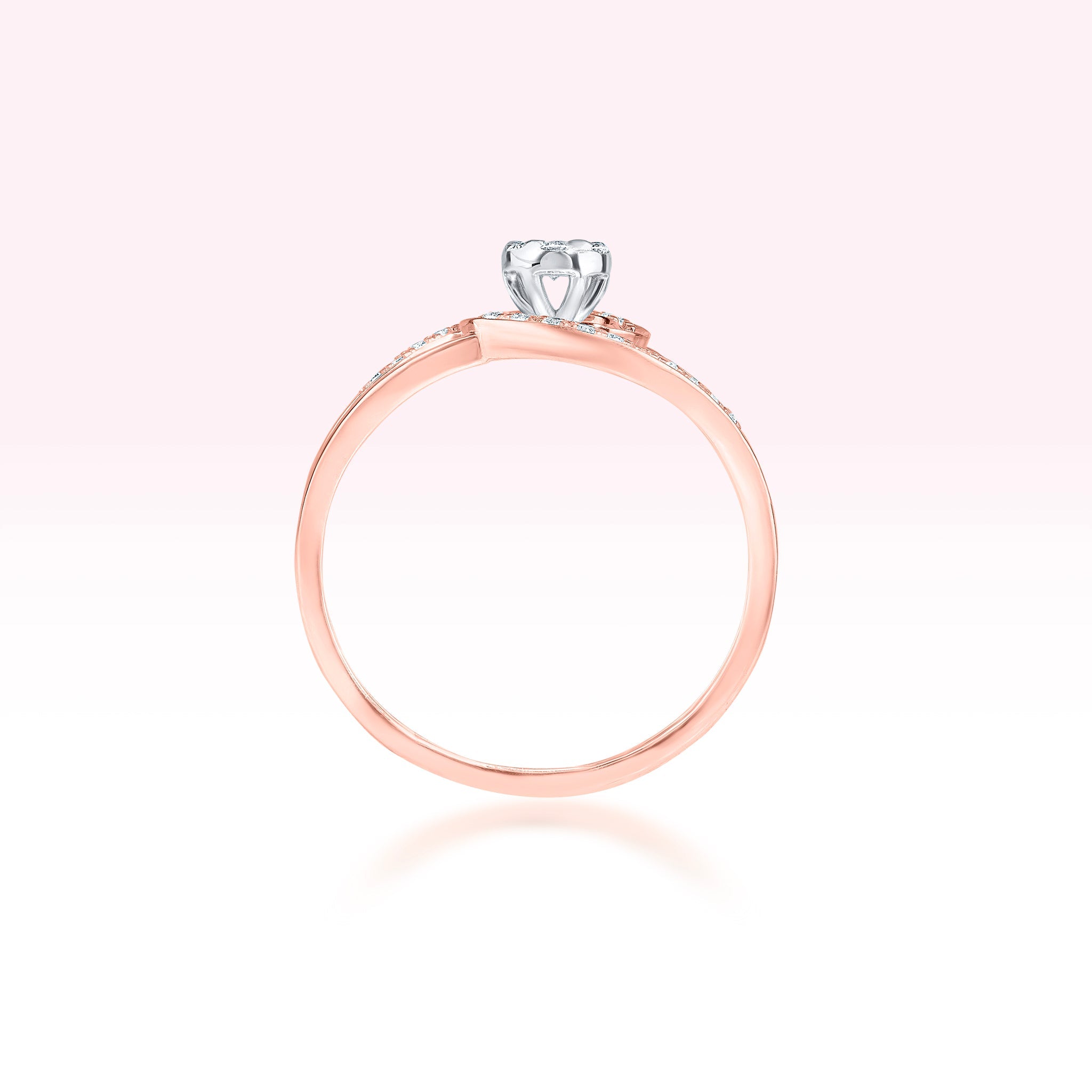 14K Rose Gold Double Line Diamond Swirl Solitaire Ring - Thessia