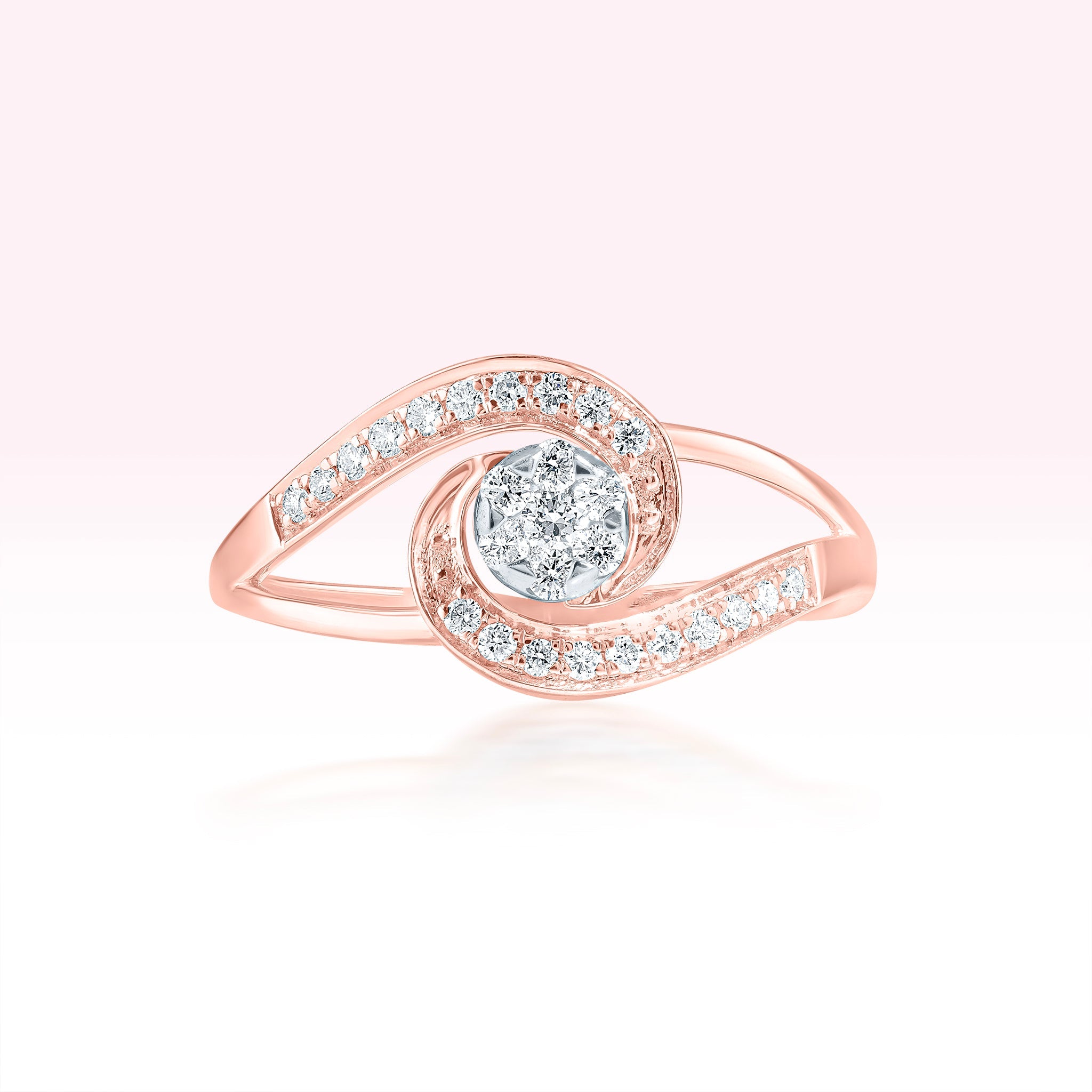 14K Rose Gold Double Line Diamond Swirl Solitaire Ring - Thessia
