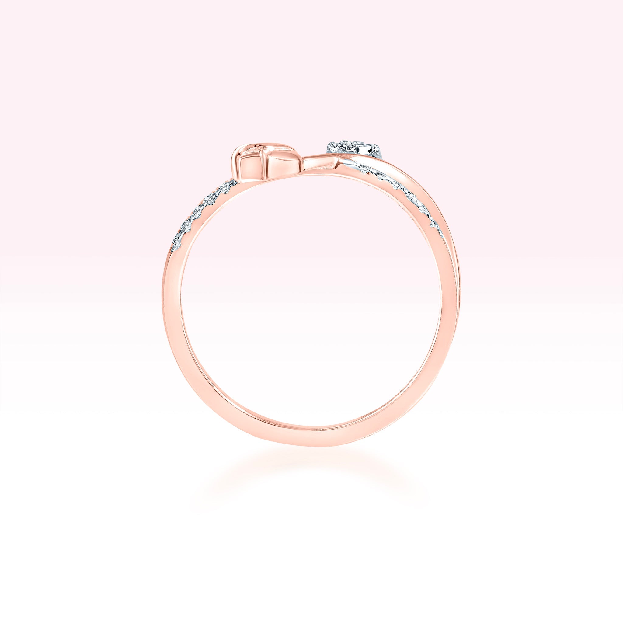 14K Rose Gold Double Line Diamond Tulip Twirl Ring - Thessia