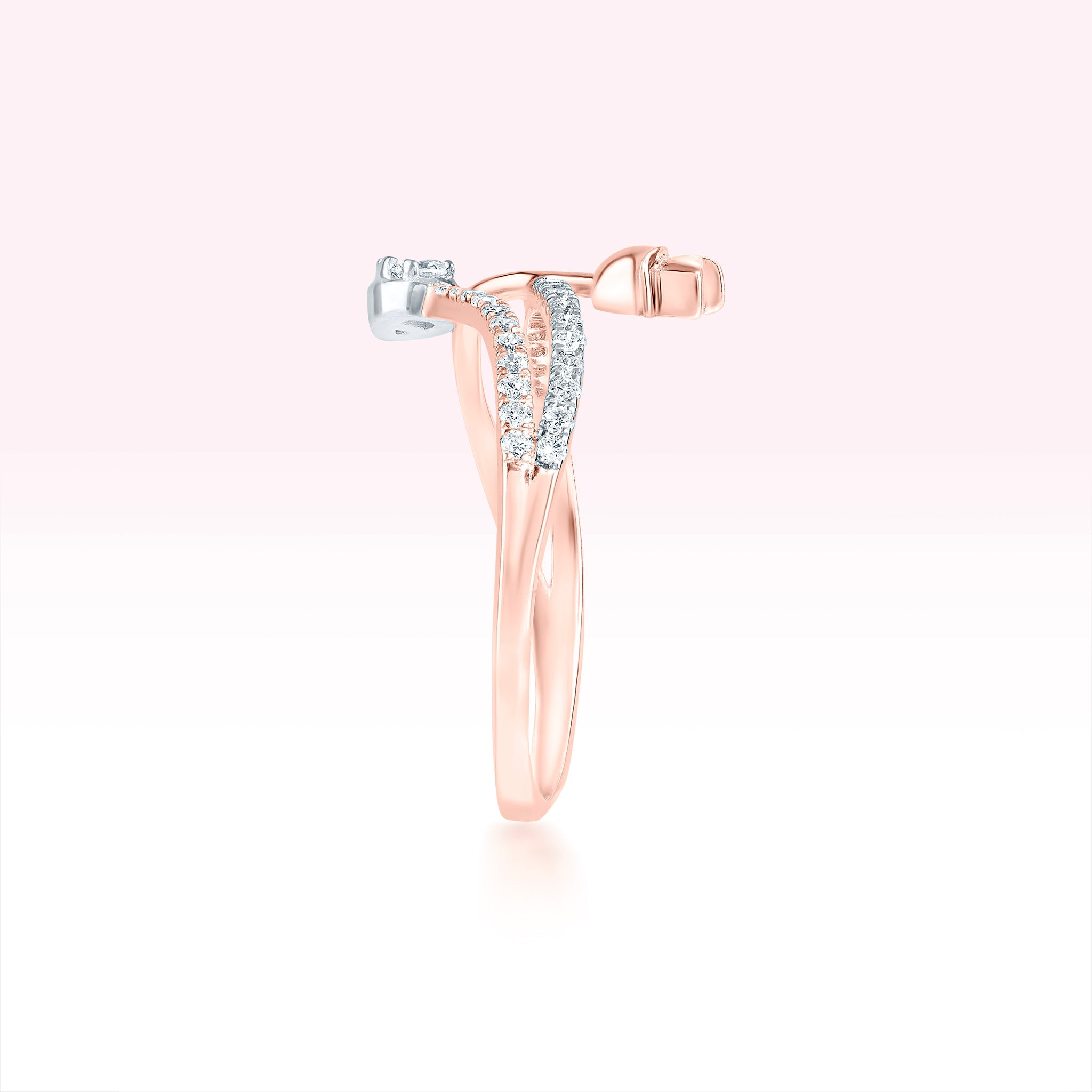 14K Rose Gold Double Line Diamond Tulip Twirl Ring - Thessia