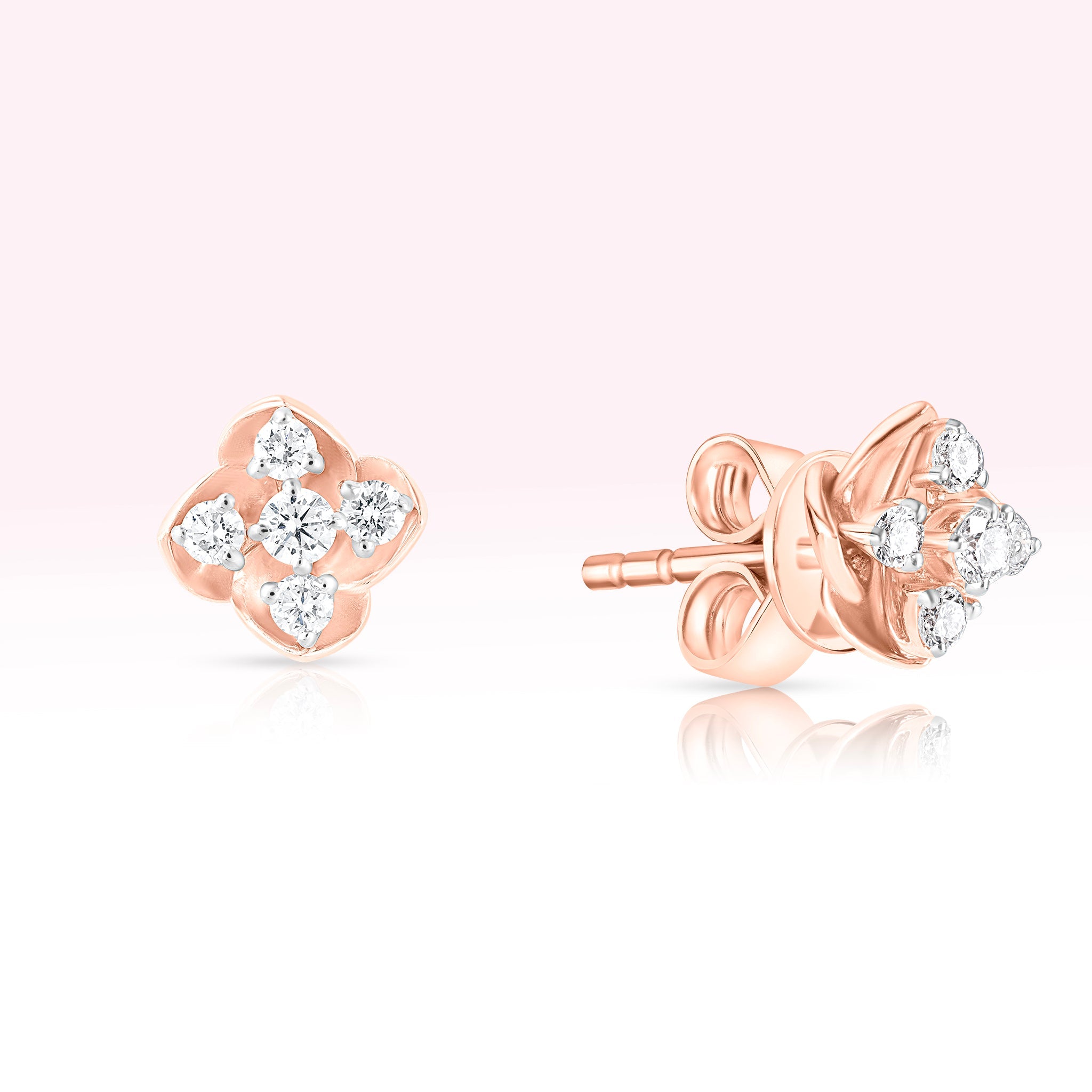 14K Rose Gold Flower Diamond Stud Earrings - Thessia