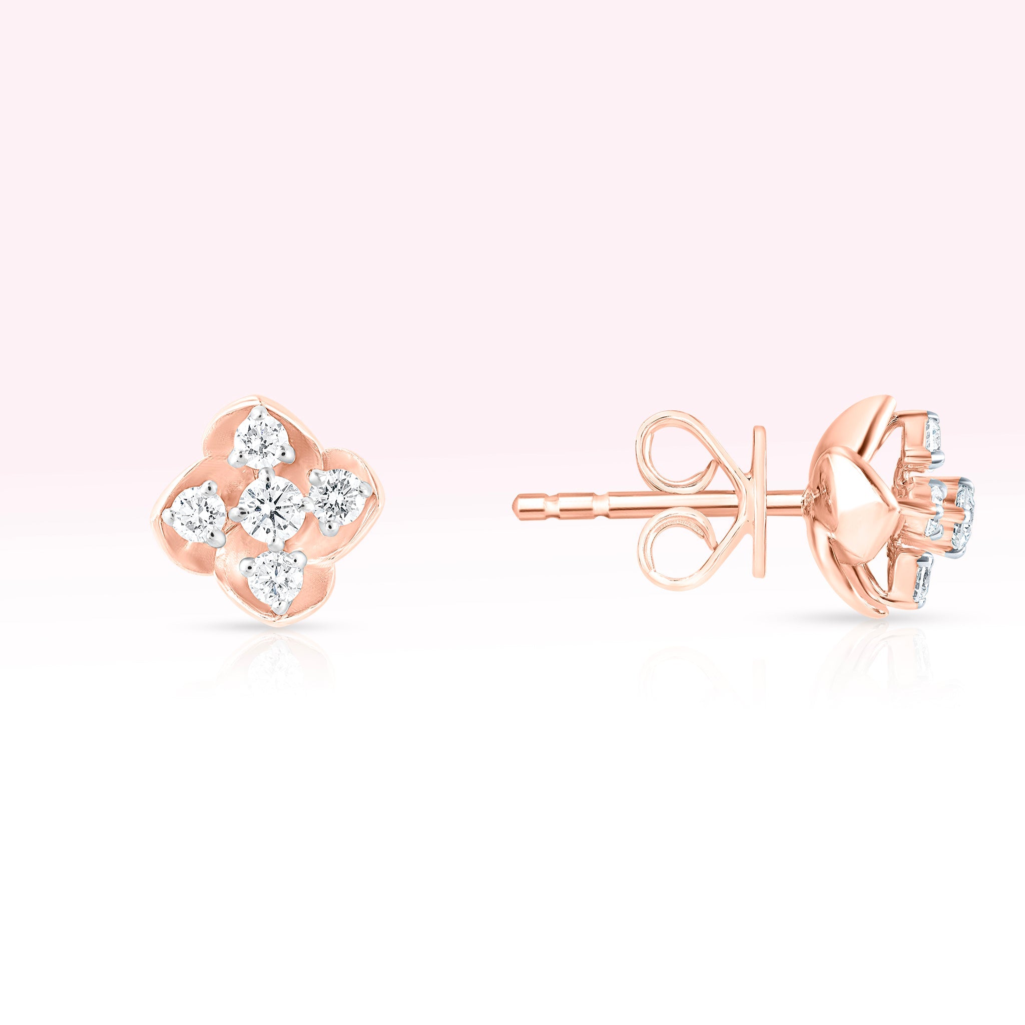 14K Rose Gold Flower Diamond Stud Earrings - Thessia