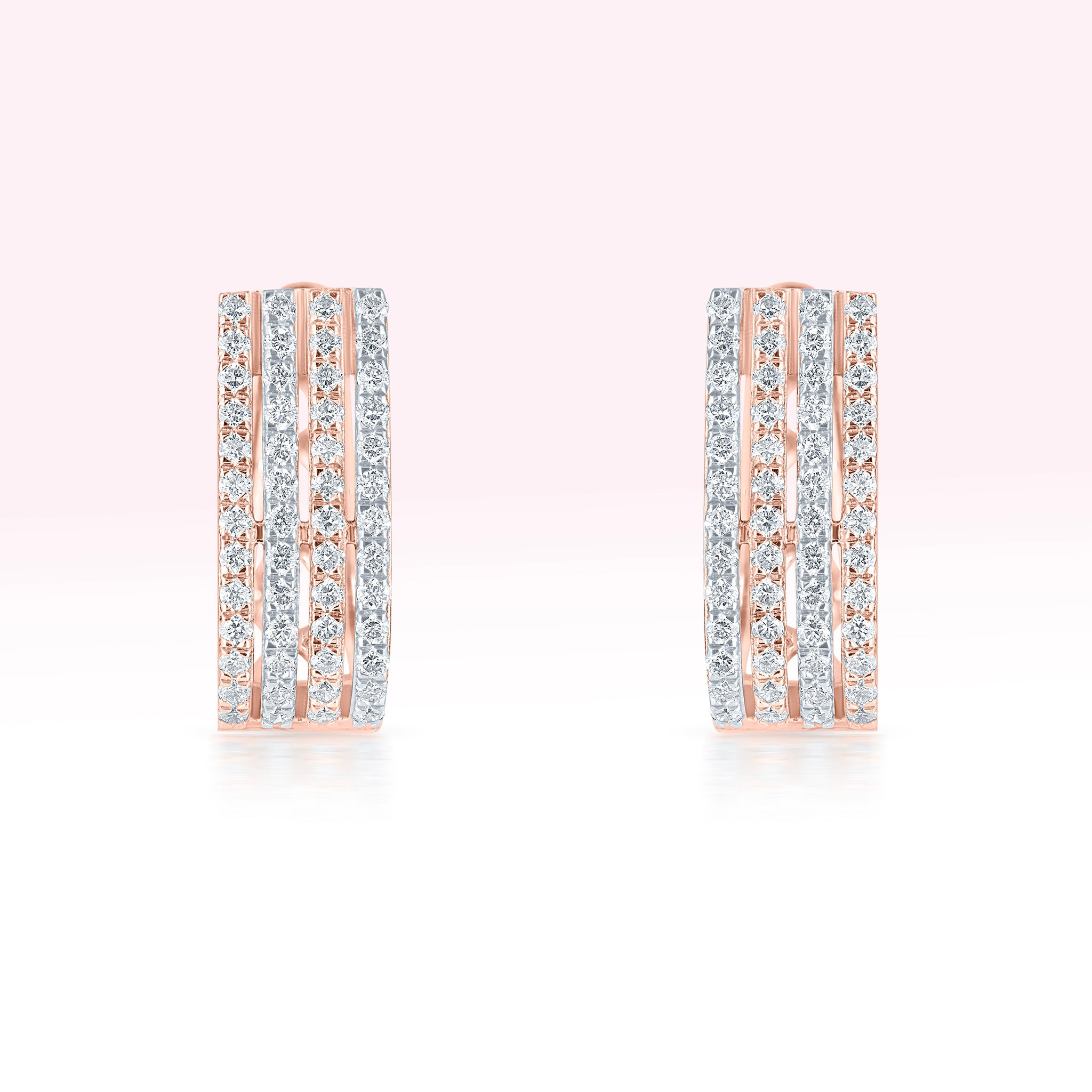 14K Rose Gold Four Line Diamond Hoop Earrings - Thessia