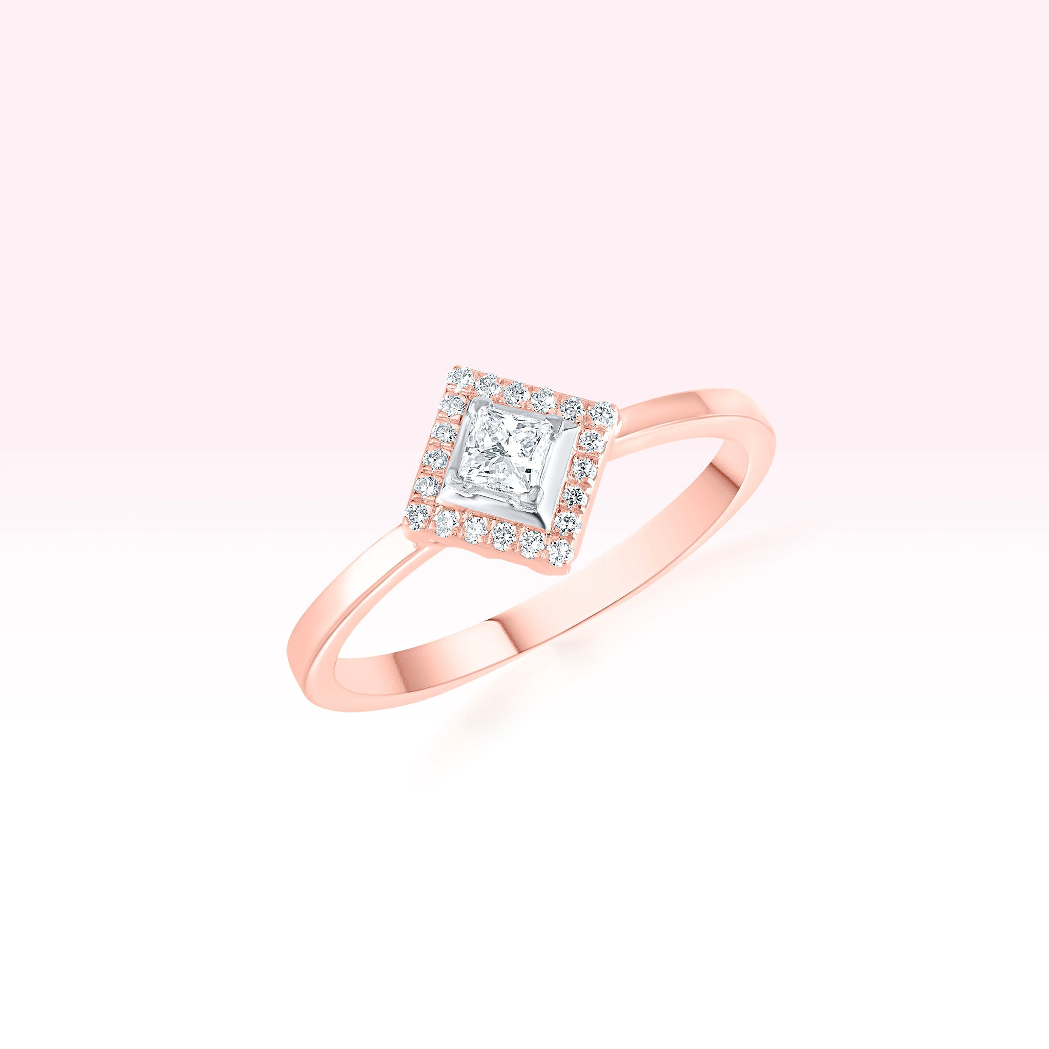 14K Rose Gold Princess Cut Solitaire Diamond Ring - Thessia