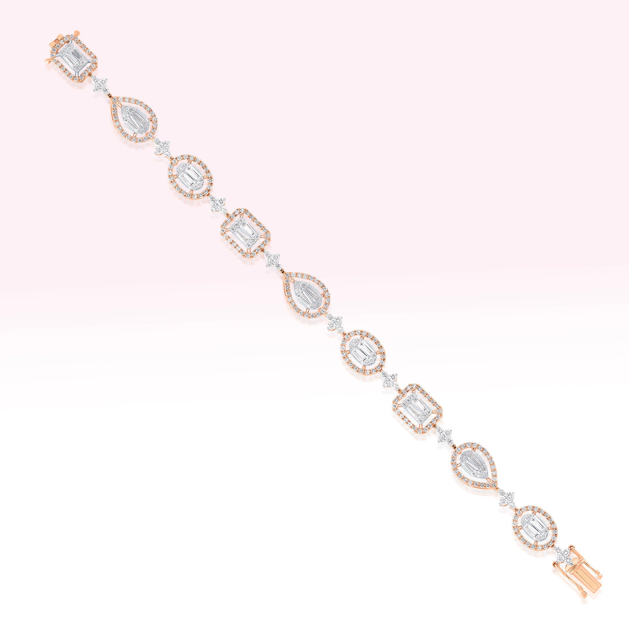 14K Rose Gold Round and Baguette Diamond Bracelet - Thessia