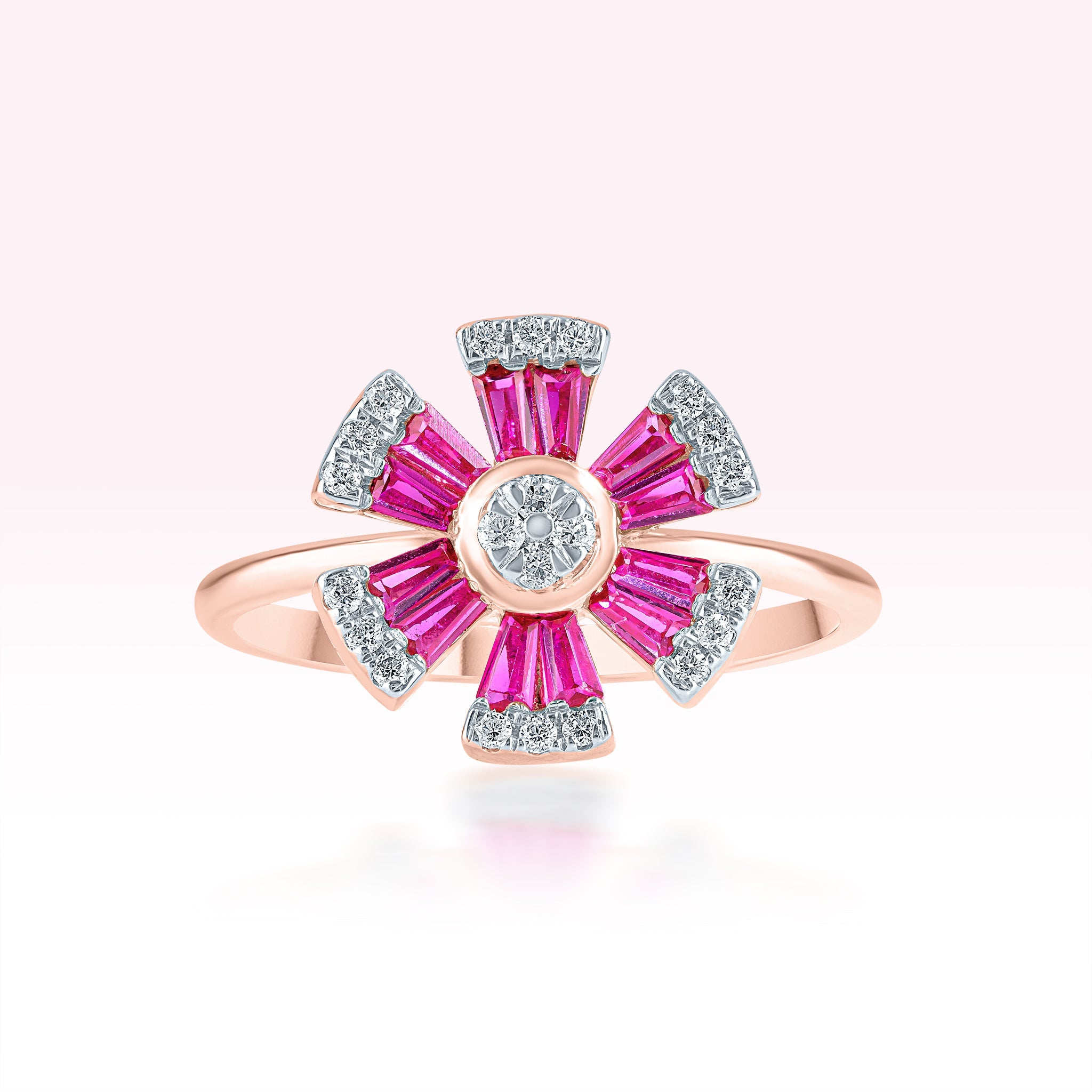 14K Rose Gold Semi Precious Stone Flower Ring - Thessia