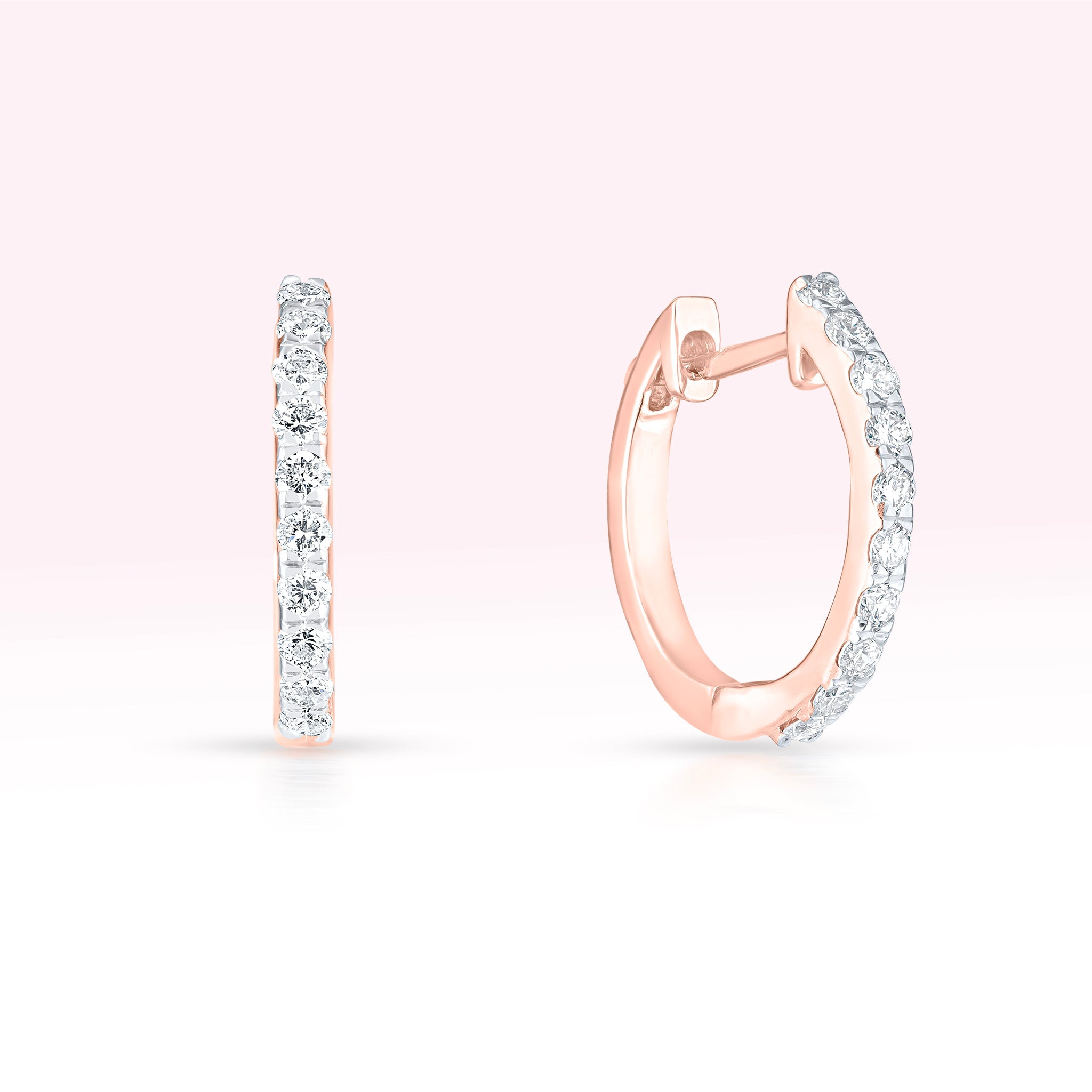 14K Rose Gold Single Diamond Hoop Earrings - Thessia