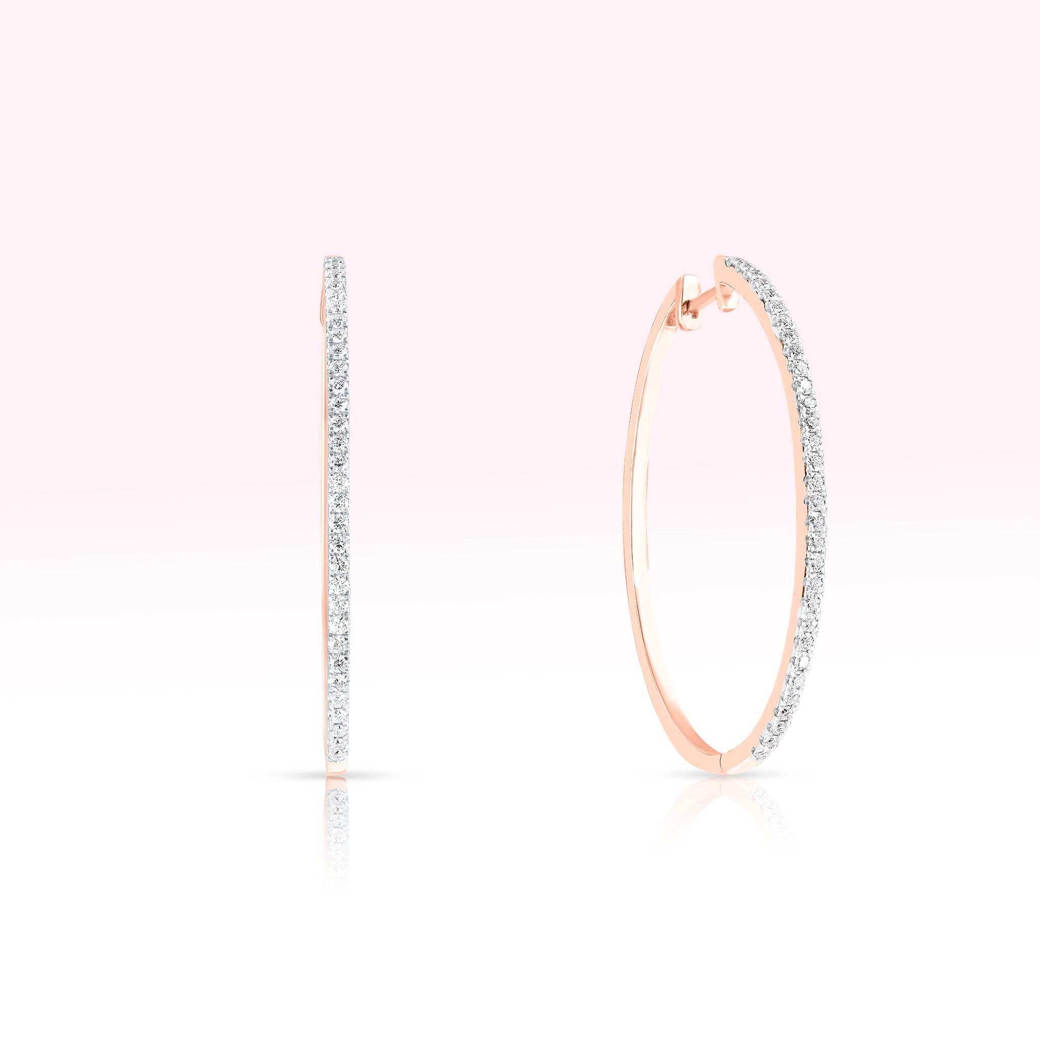14K Rose Gold Single Line Diamond Hoop Earrings - Thessia