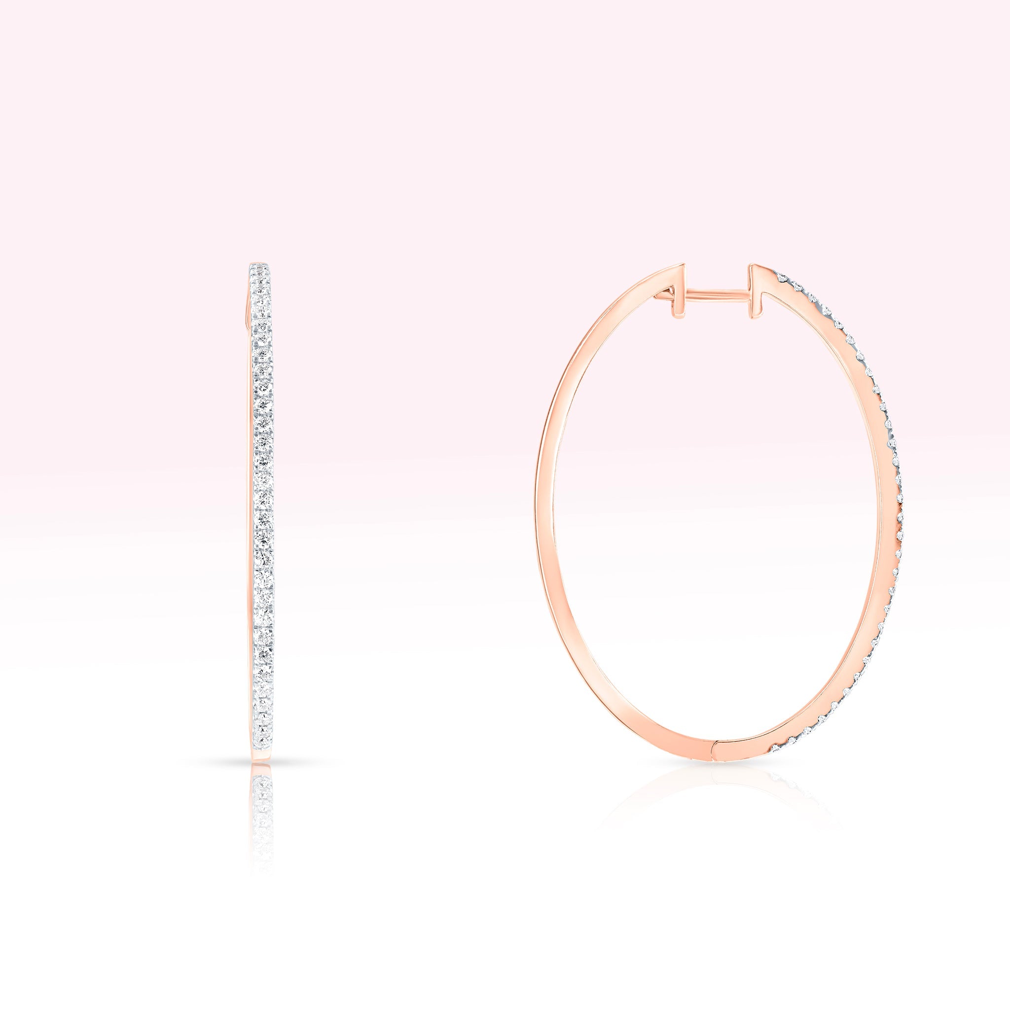 14K Rose Gold Single Line Diamond Hoop Earrings - Thessia