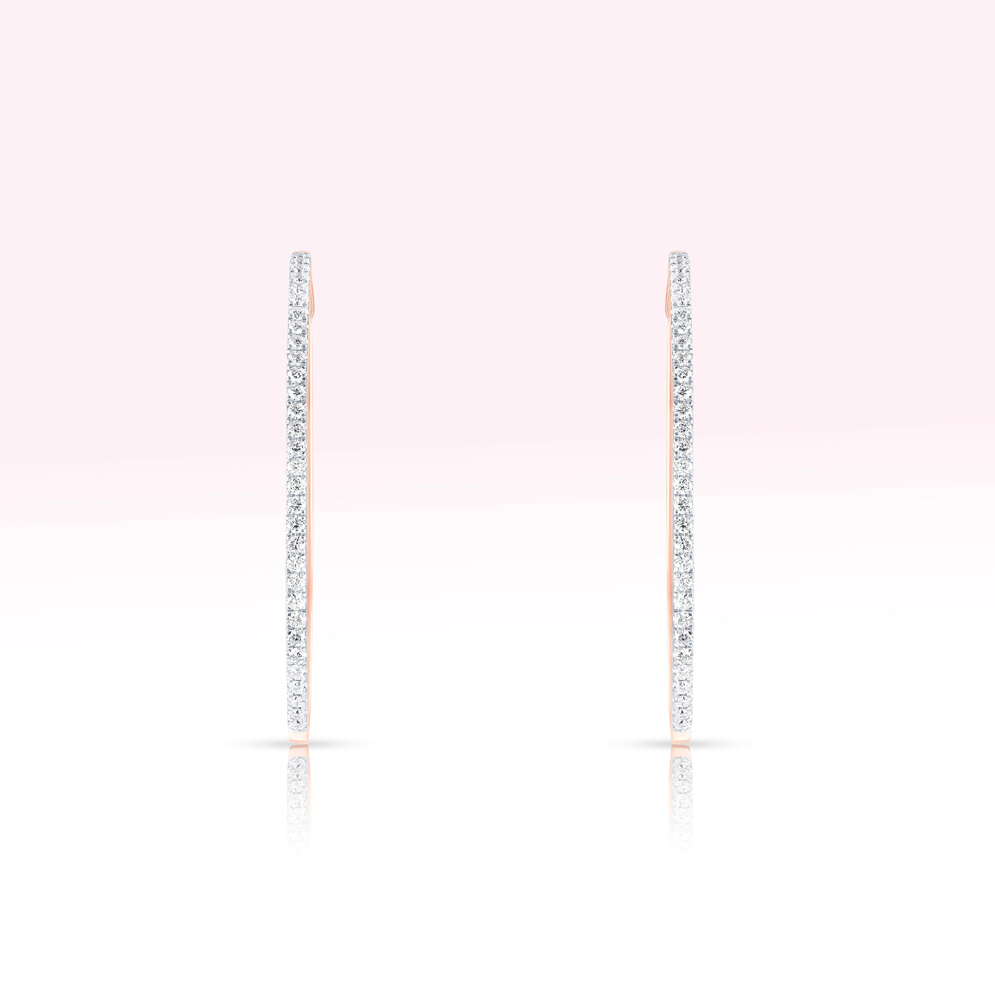 14K Rose Gold Single Line Diamond Hoop Earrings - Thessia