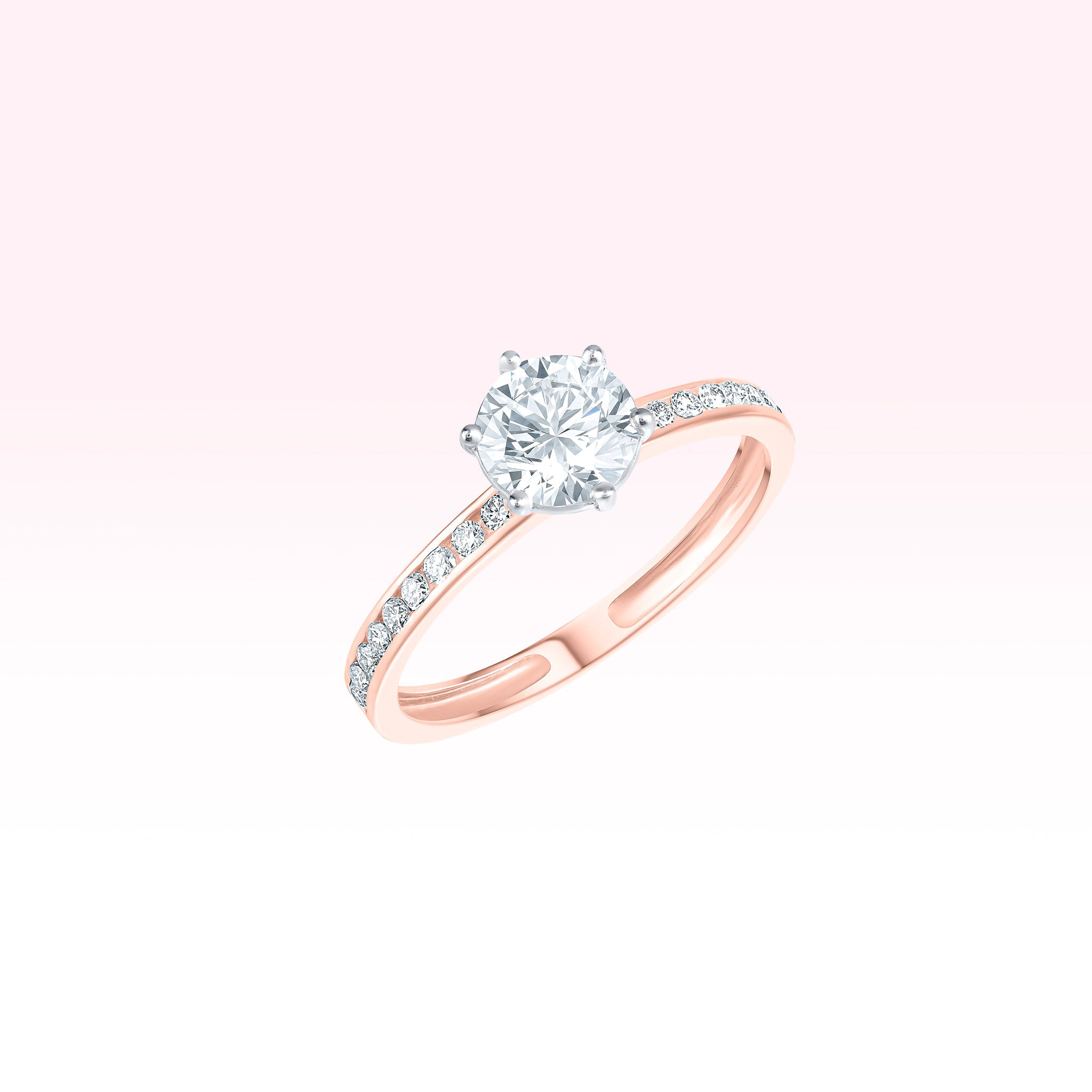 14K Rose Gold Single Line Diamond Ring - Thessia