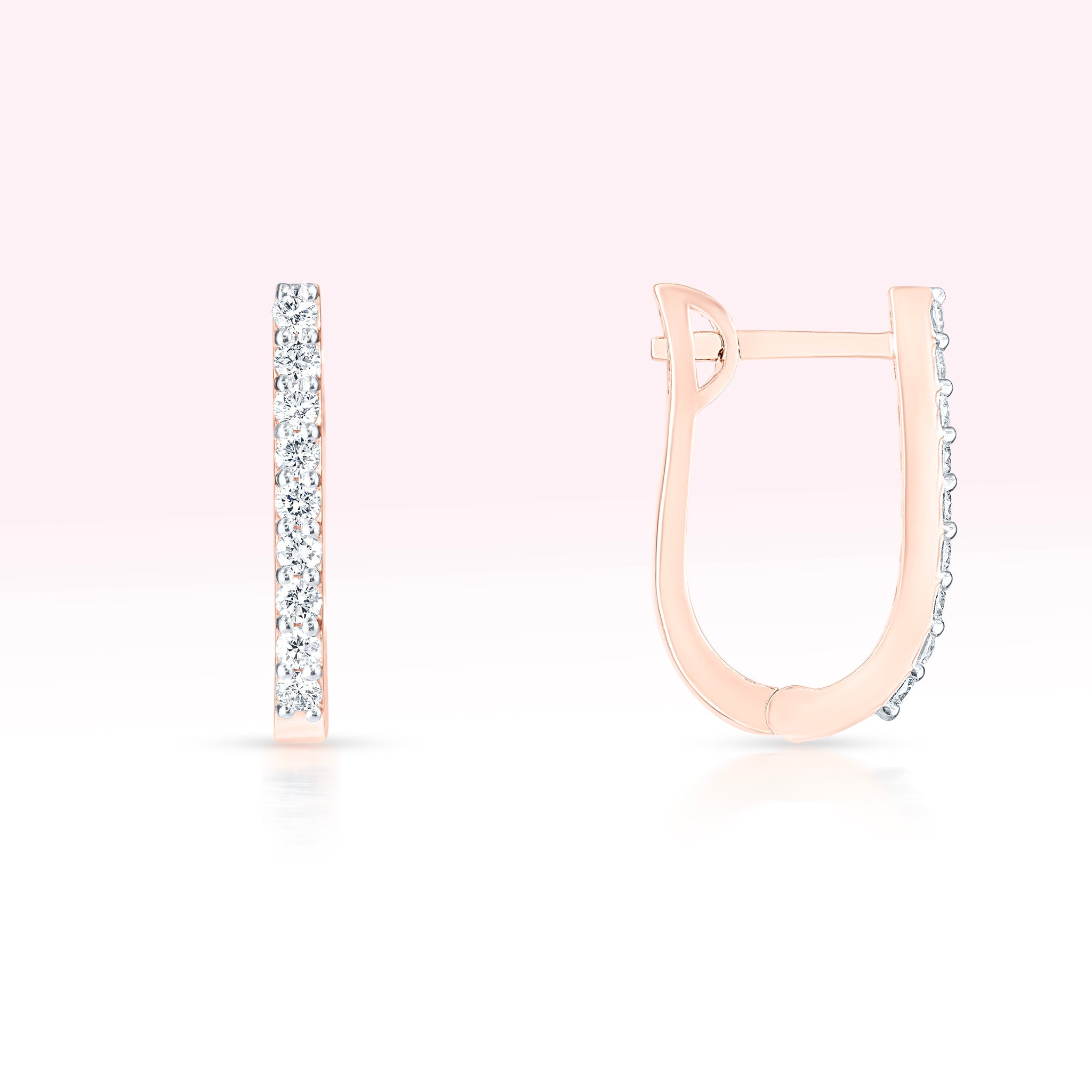 14K Rose Gold Single Line Diamond Rose Gold Earrings - Thessia