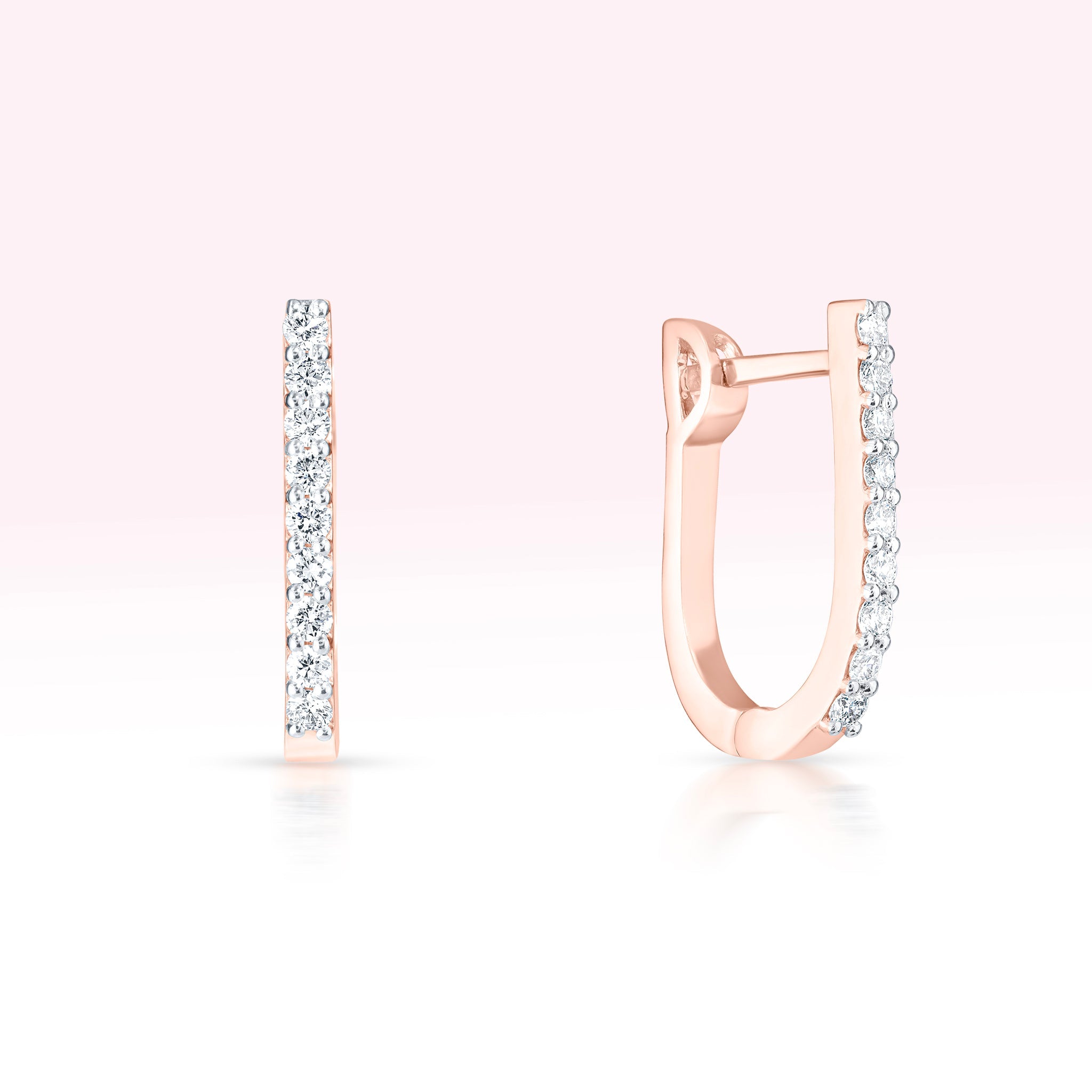14K Rose Gold Single Line Diamond Rose Gold Earrings - Thessia