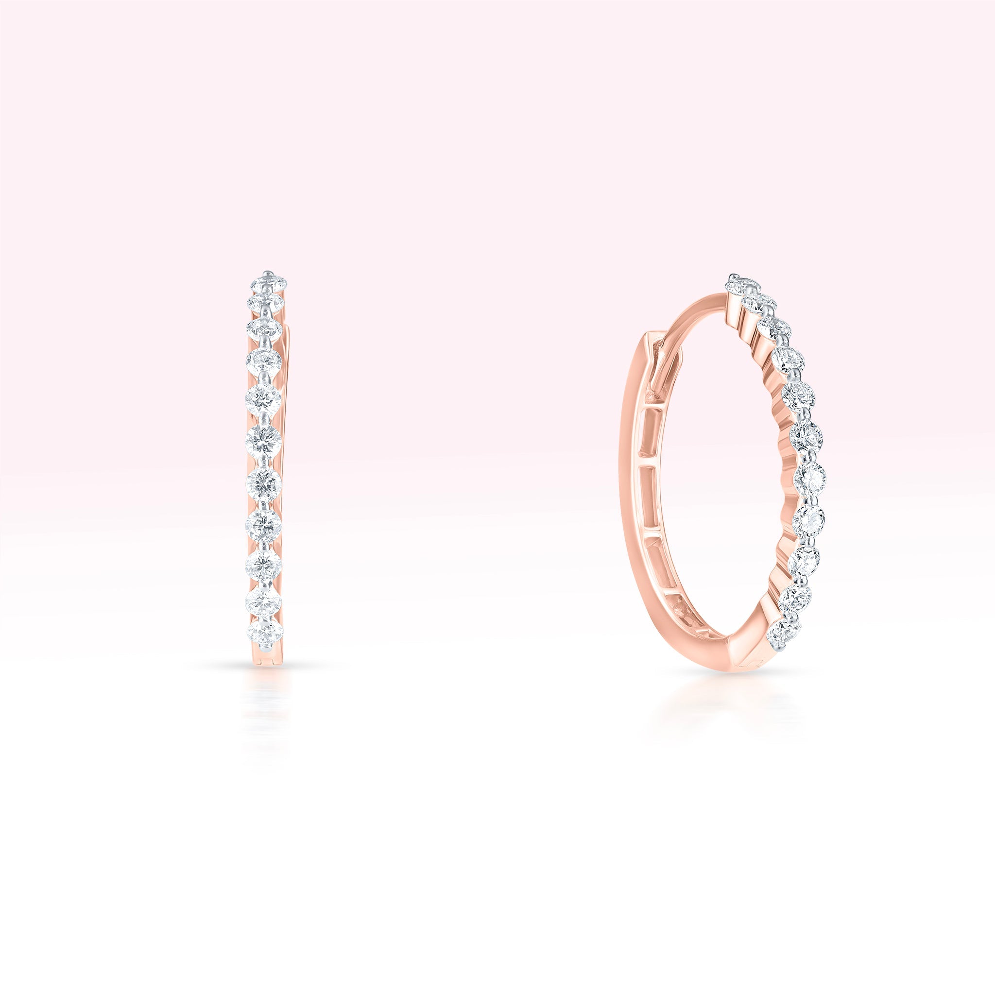 14K Rose Gold Single Line Hoop Earrings - Thessia