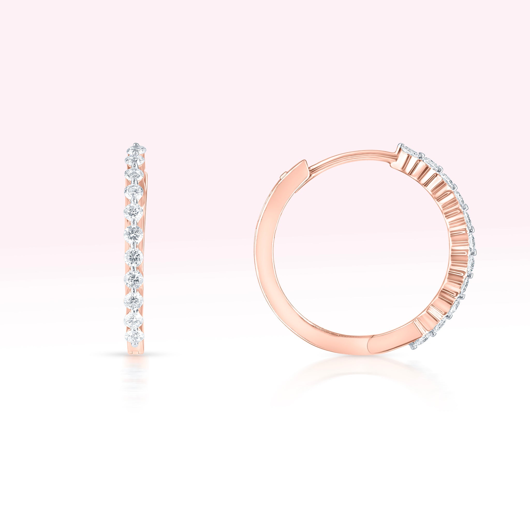 14K Rose Gold Single Line Hoop Earrings - Thessia