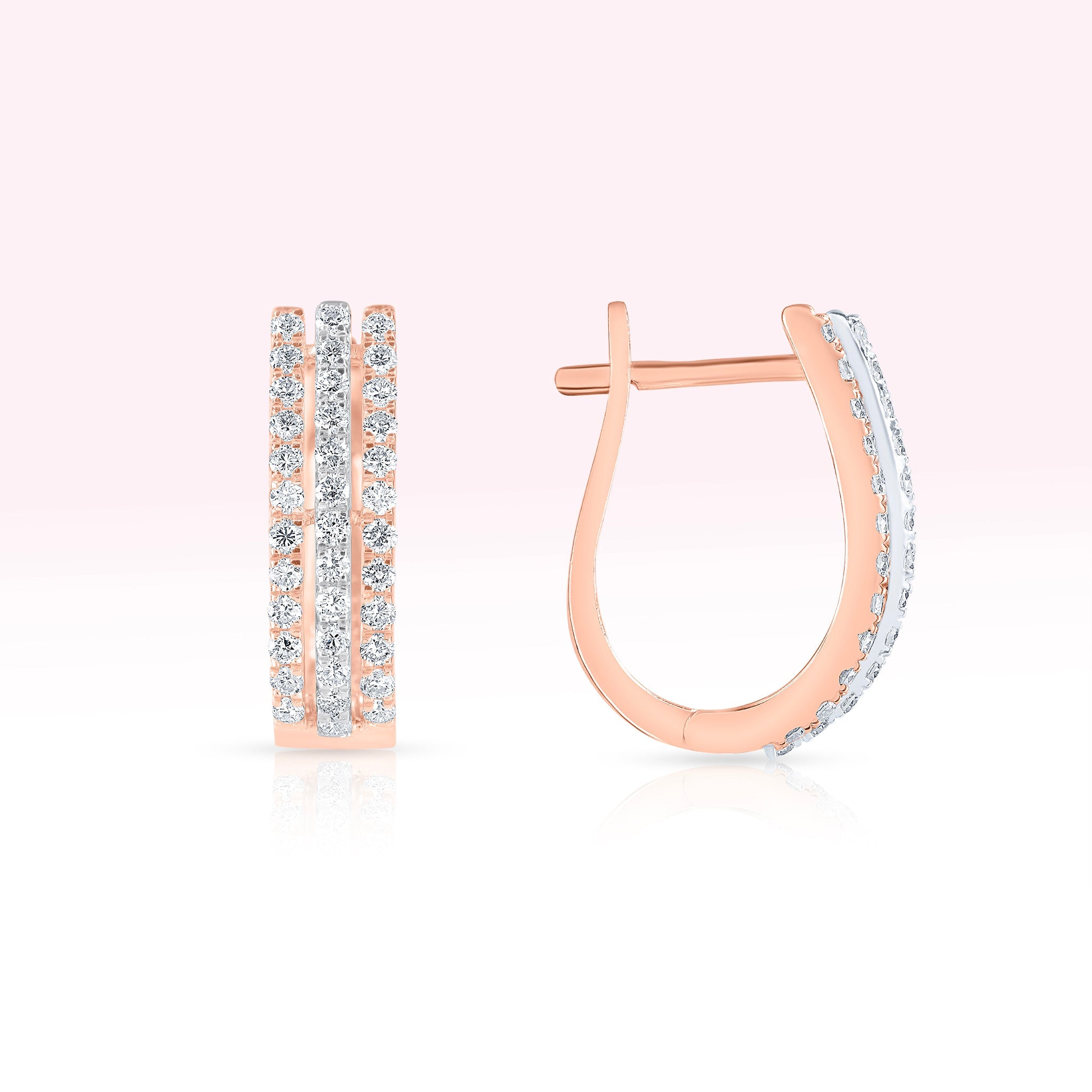 14K Rose Gold Three Line Diamond Earrings - Thessia
