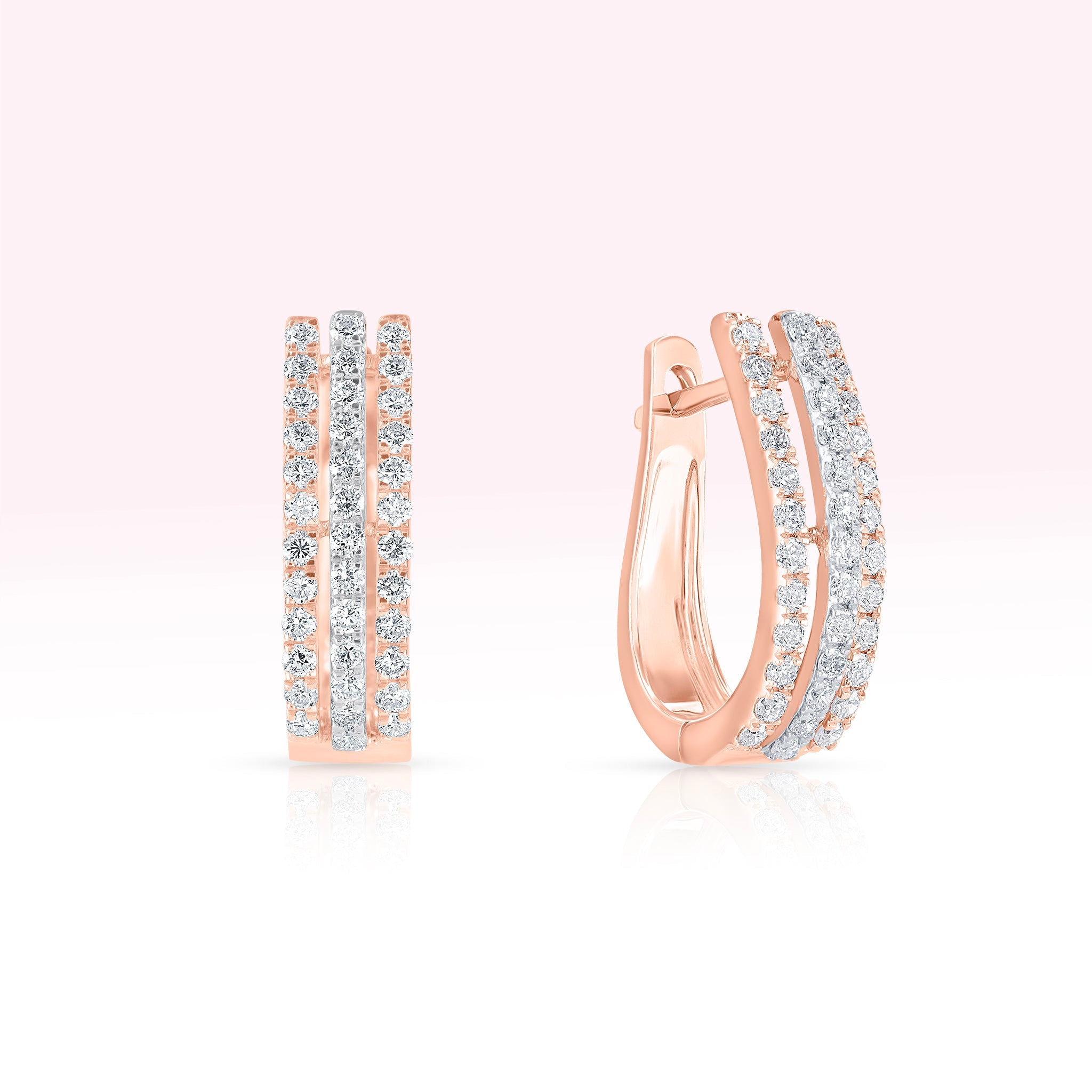 14K Rose Gold Three Line Diamond Earrings - Thessia