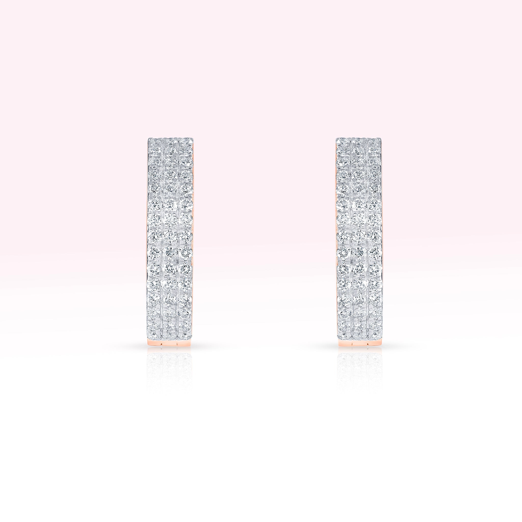 14K Rose Gold Three Line Diamond Hoop Earrings - Thessia