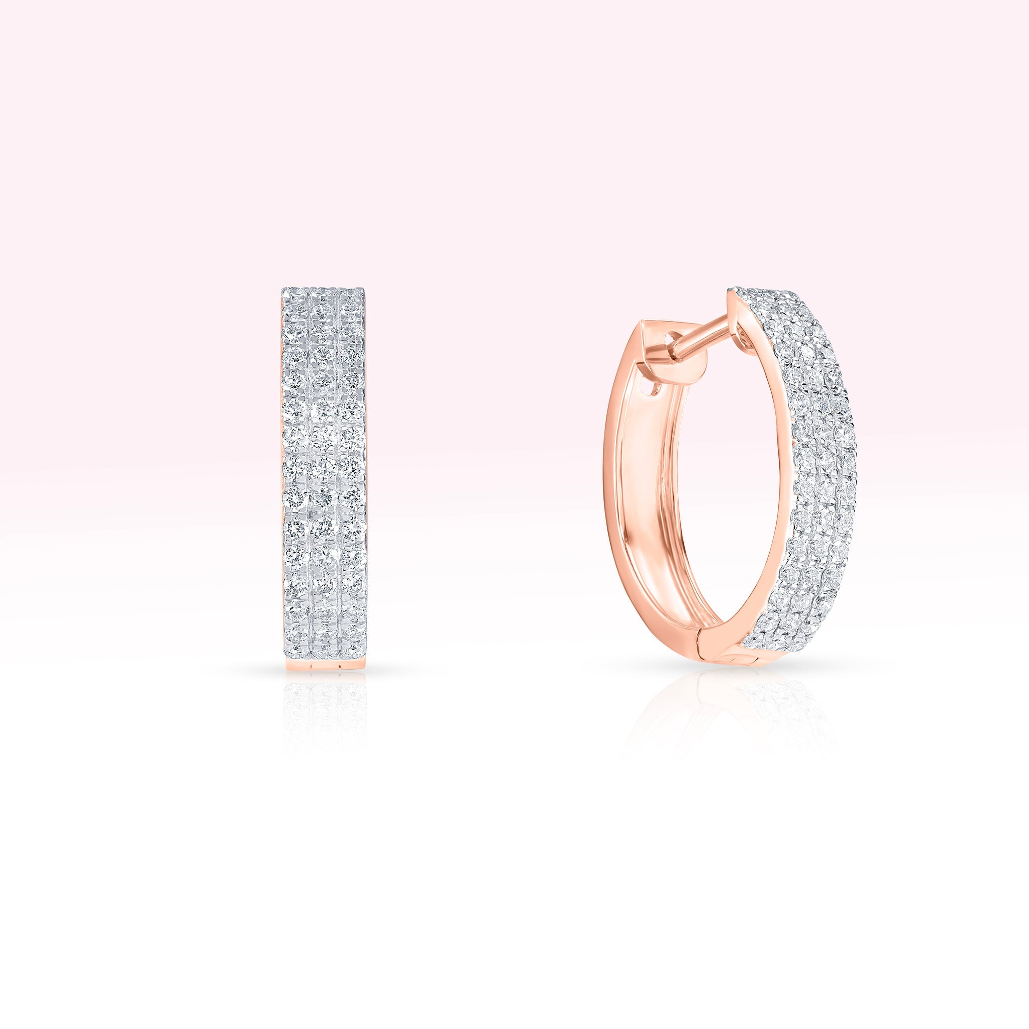14K Rose Gold Three Line Diamond Hoop Earrings - Thessia