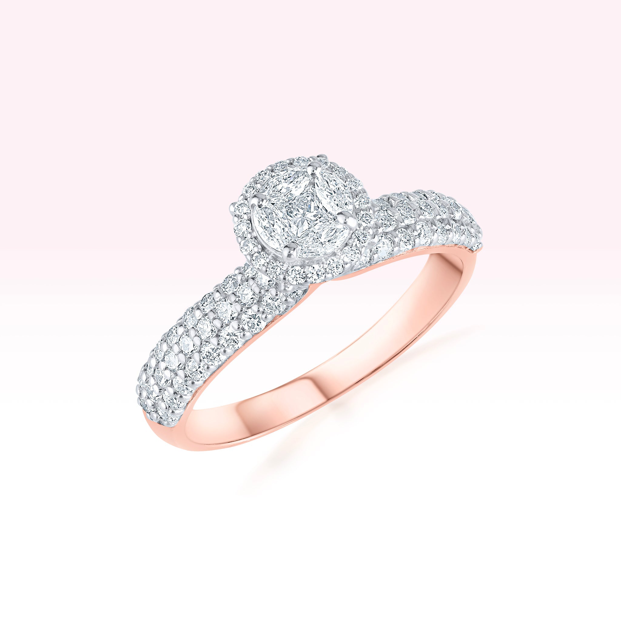 14K Rose Gold Three Line Diamond Ring - Thessia