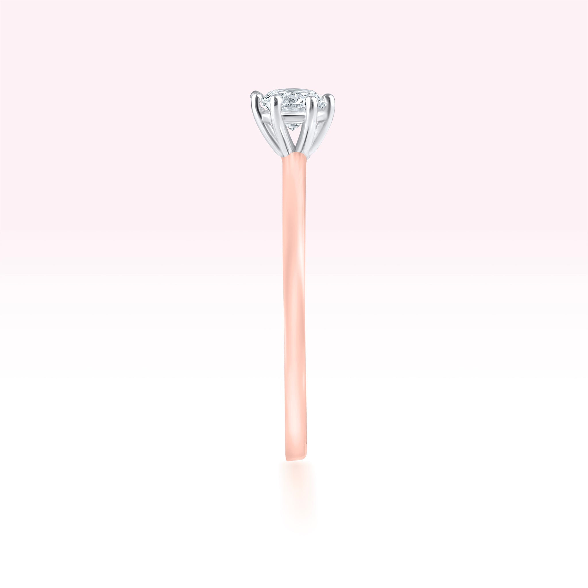 14K Rose Gold Two Line Diamond Band Solitaire Ring - Thessia