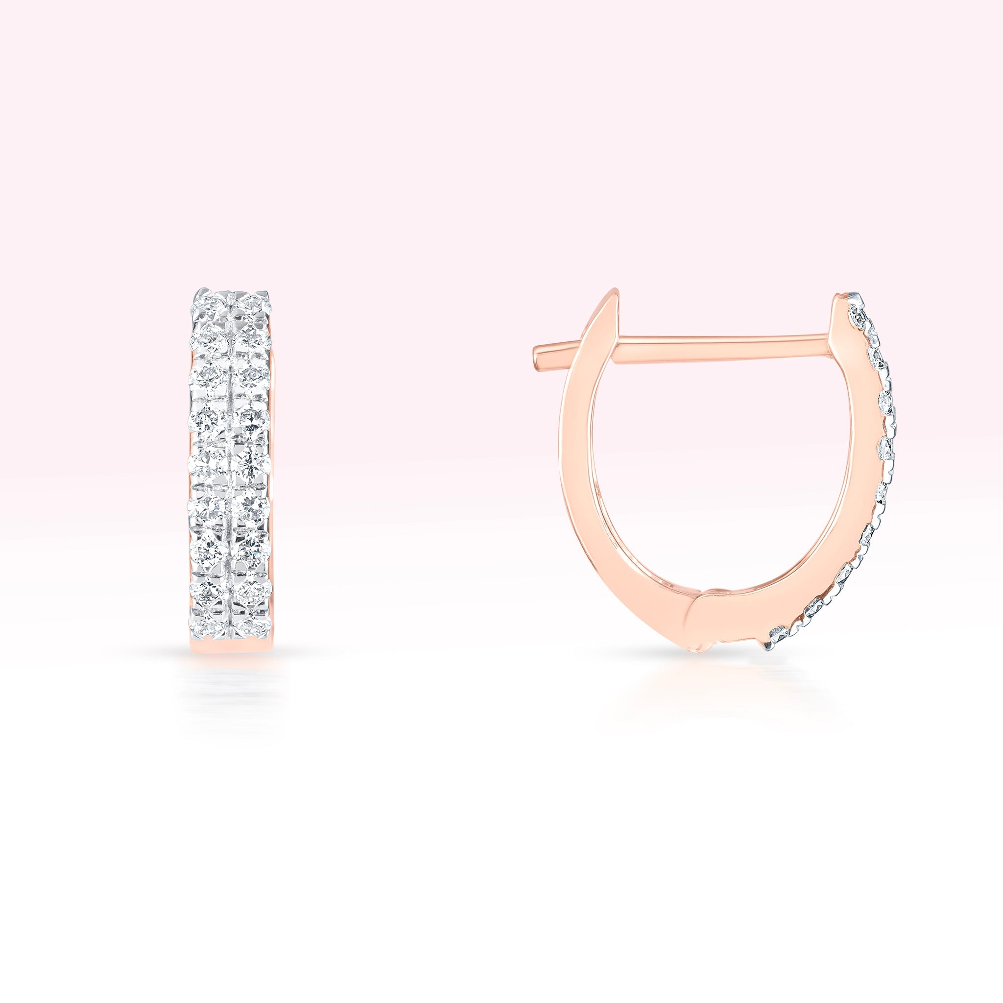 14K Rose Gold Two Line Diamond Hoop Earrings - Thessia