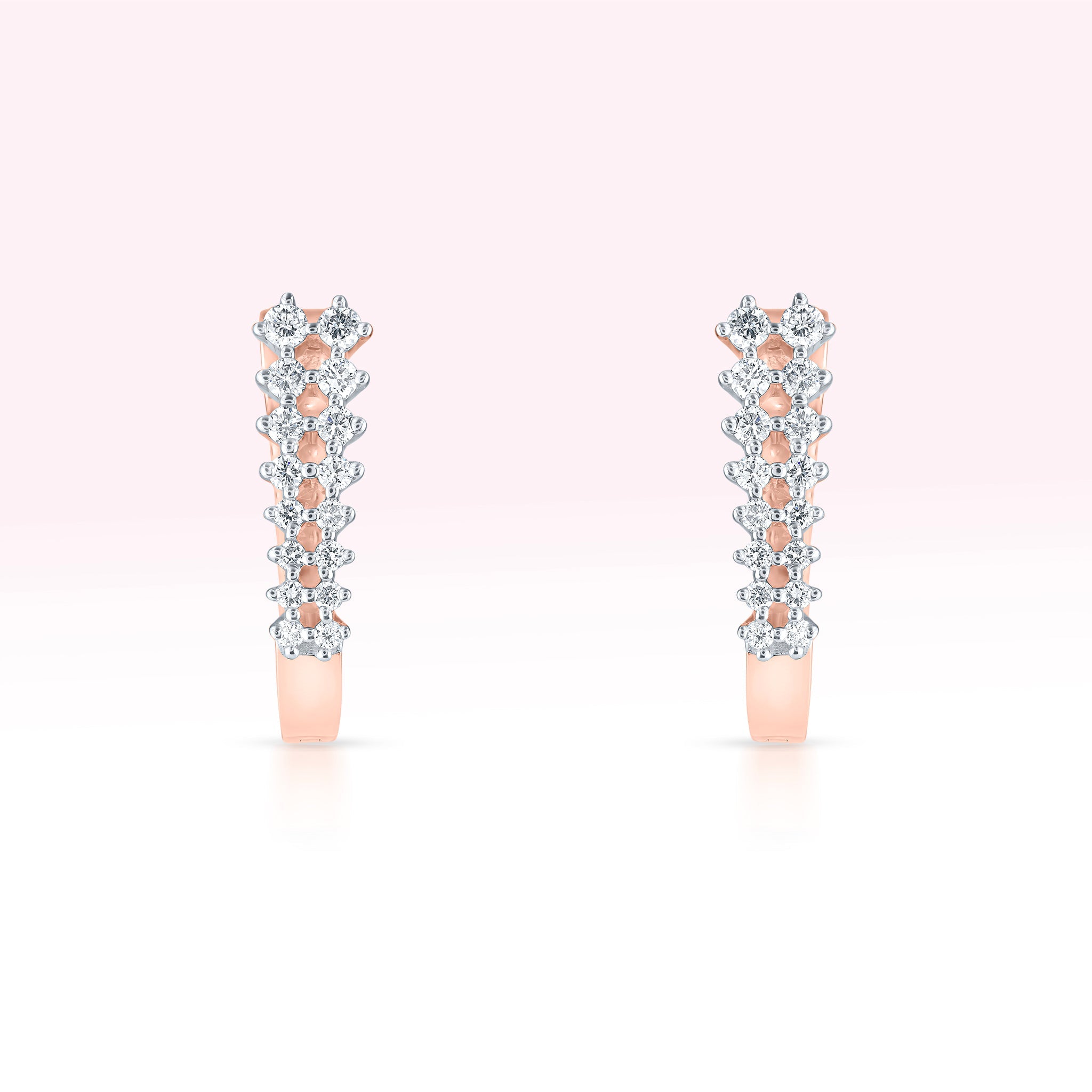 14K Rose Gold Two Line Diamond Hoop Earrings - Thessia