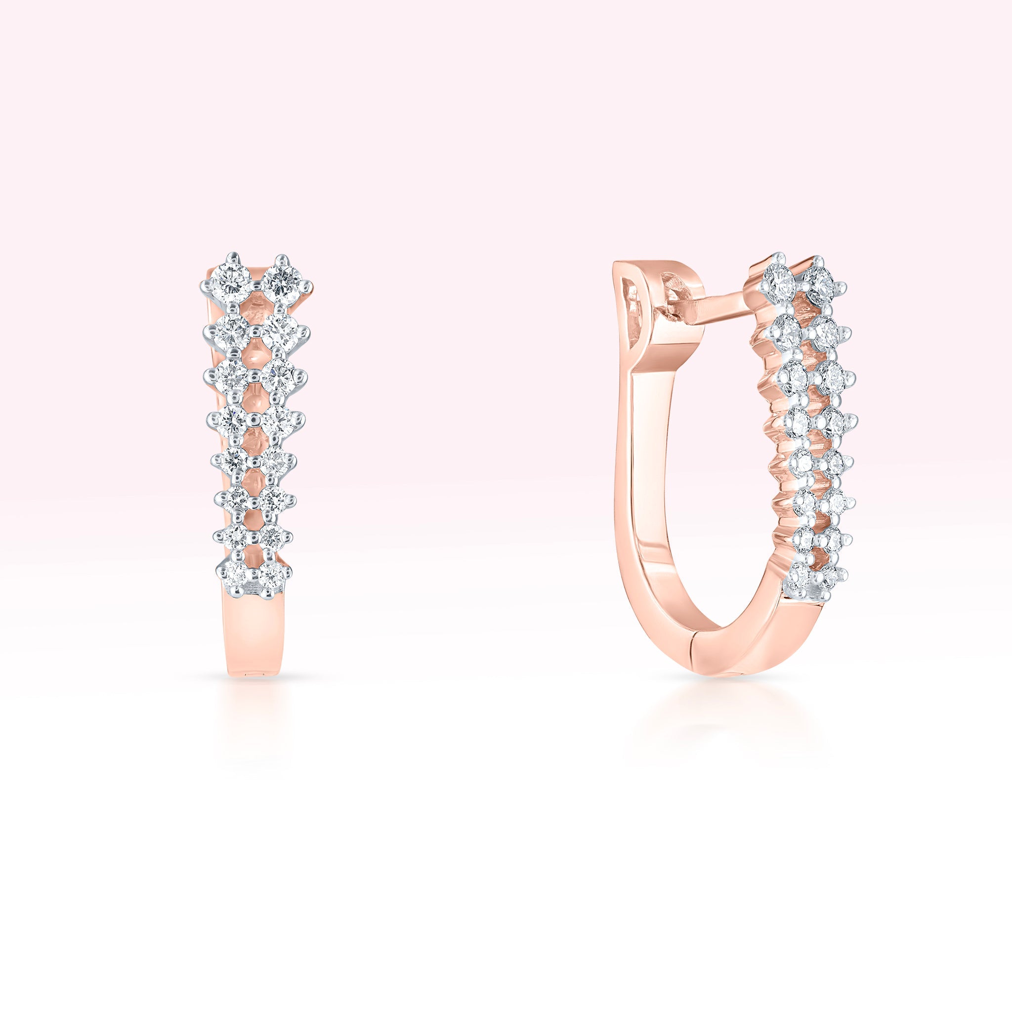 14K Rose Gold Two Line Diamond Hoop Earrings - Thessia