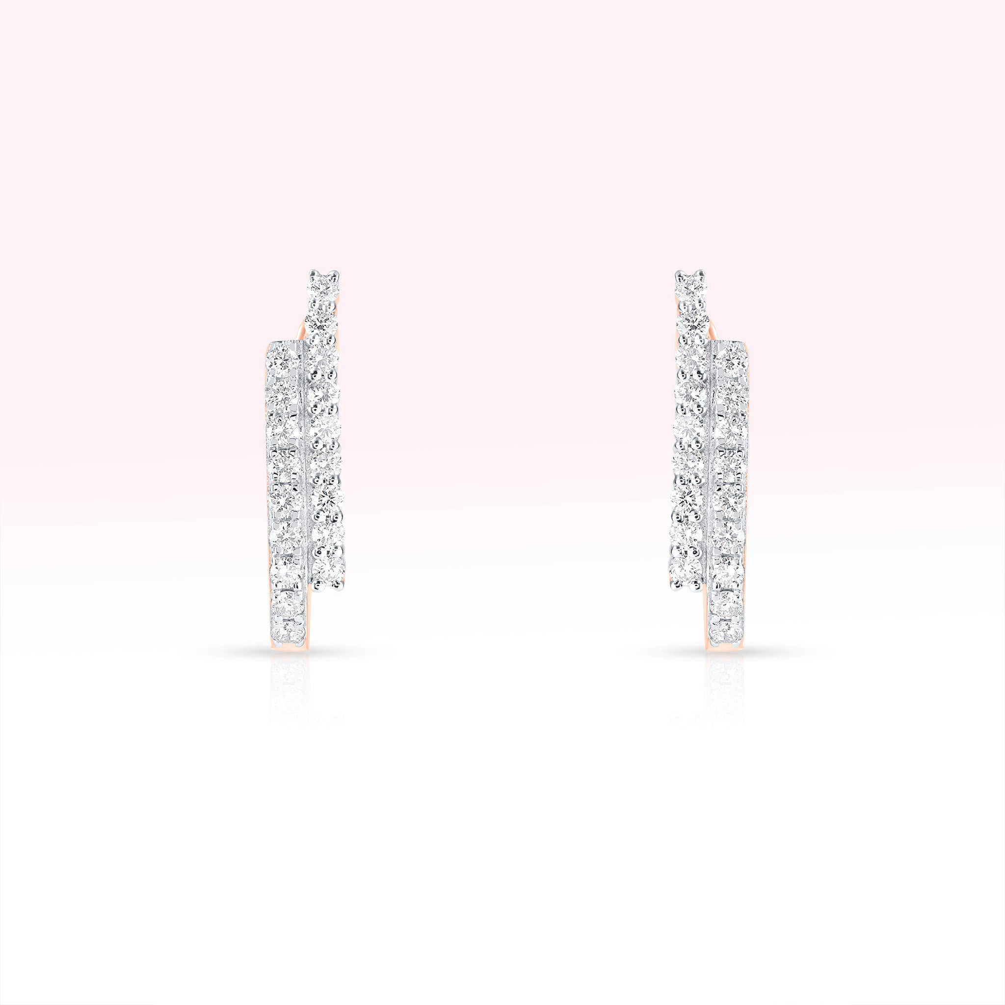 14K Rose Gold Two Line Diamond Hoop Earrings - Thessia