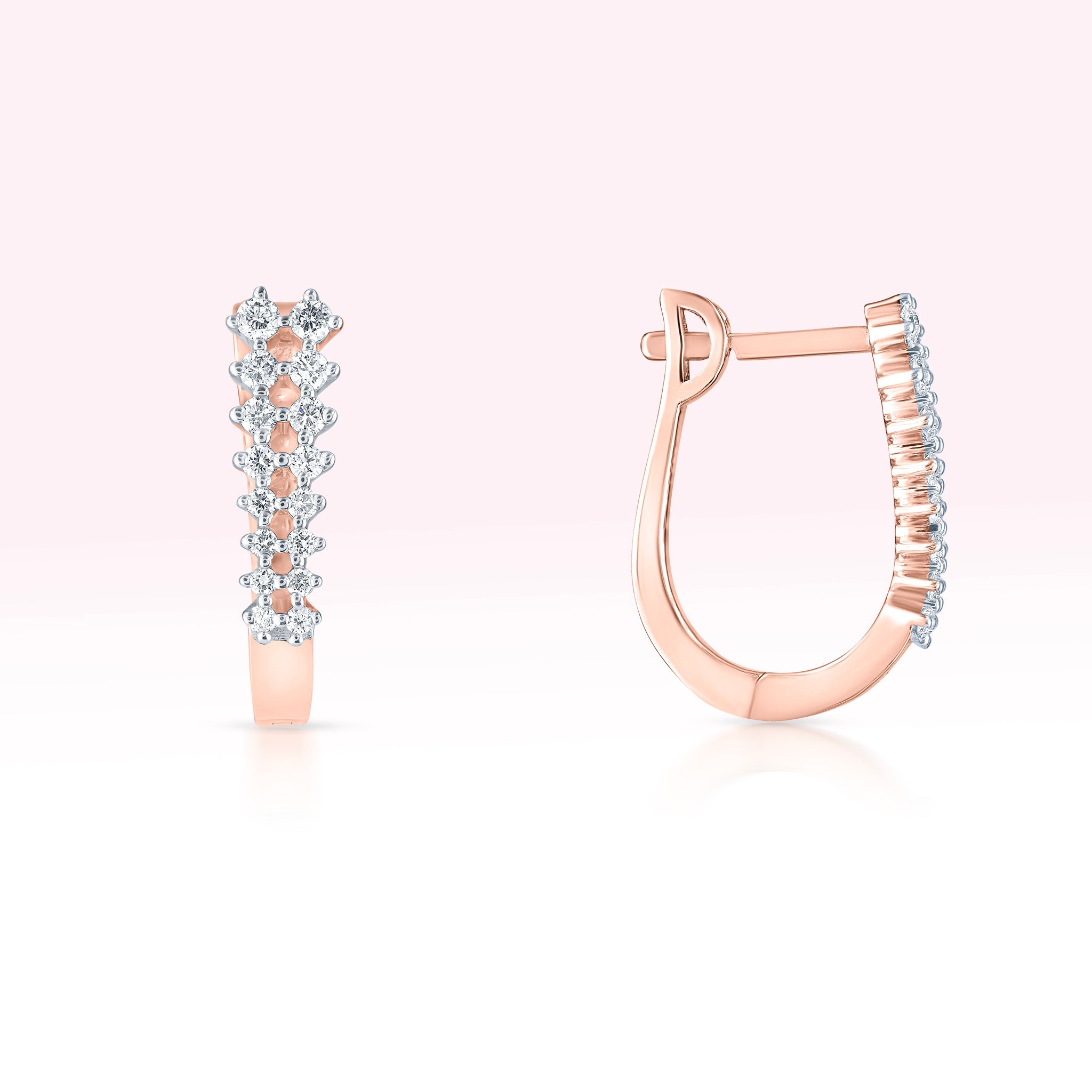 14K Rose Gold Two Line Diamond Hoop Earrings - Thessia