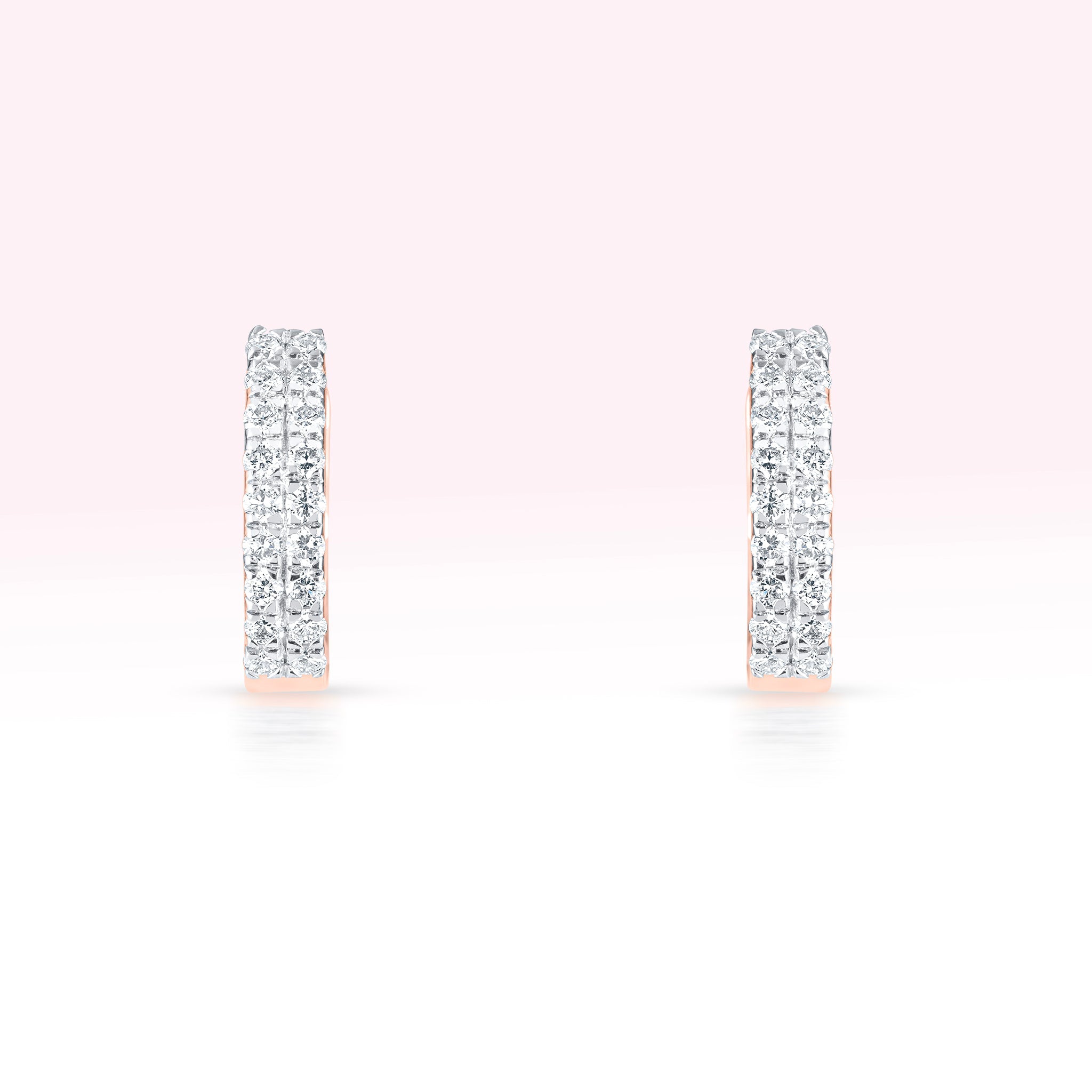 14K Rose Gold Two Line Diamond Hoop Earrings - Thessia