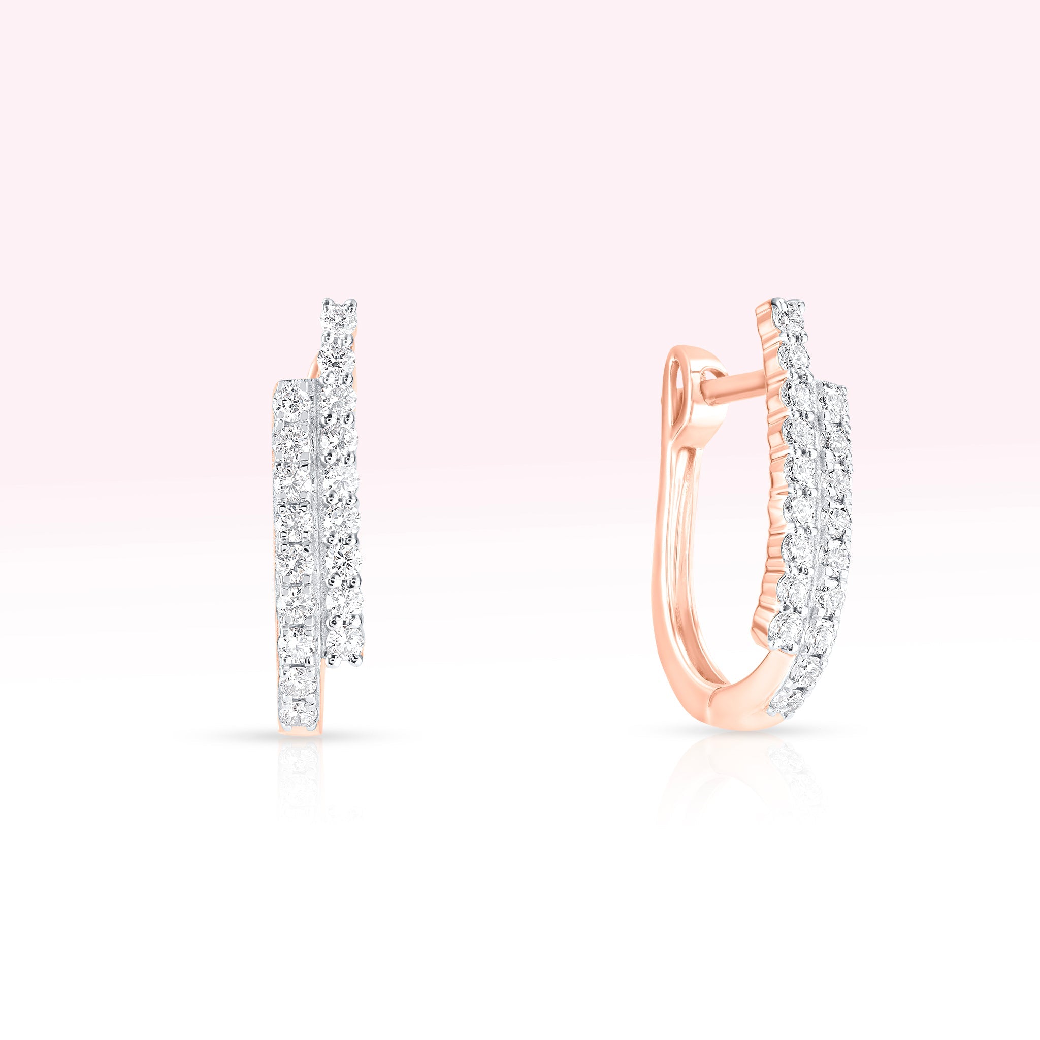 14K Rose Gold Two Line Diamond Hoop Earrings - Thessia