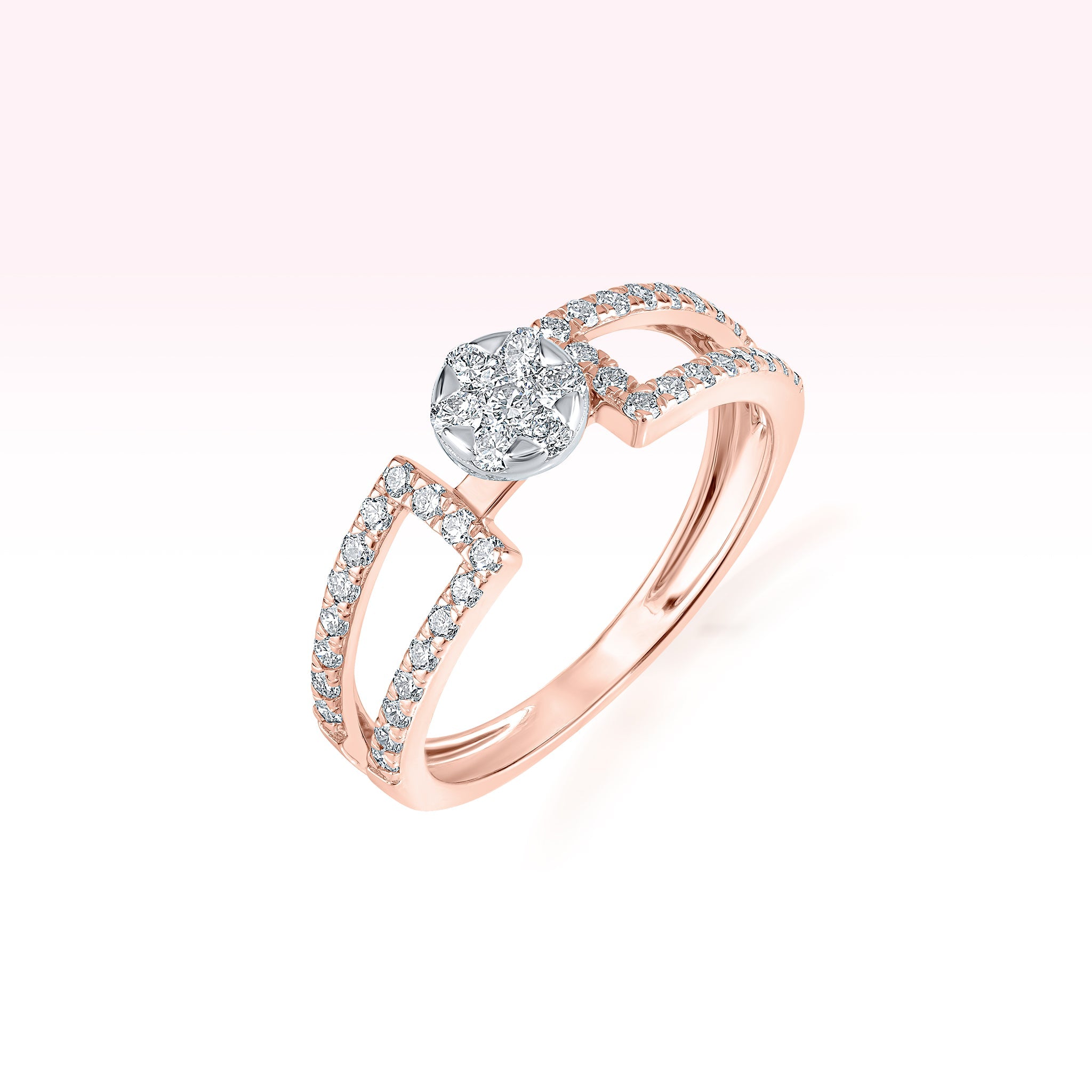 14K Rose Gold Two Line Diamond Ring - Thessia