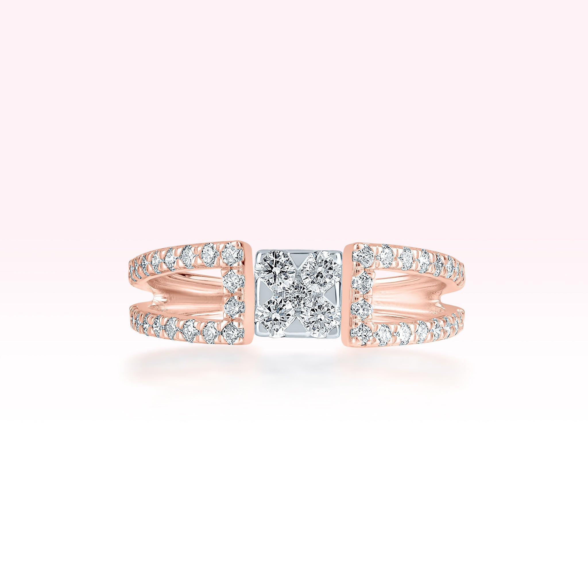 14K Rose Gold Two Line Diamond Ring - Thessia