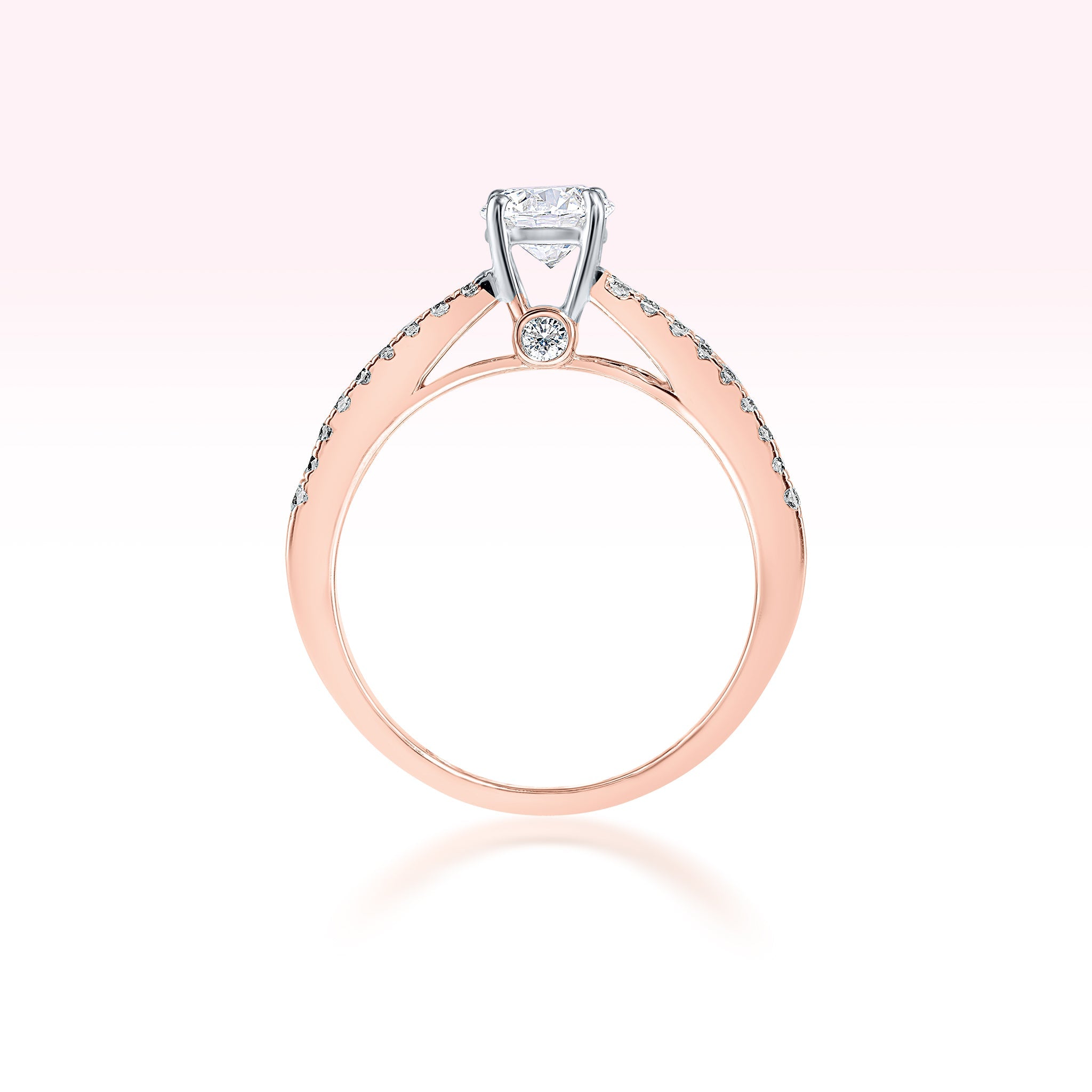 14K Rose Gold Two Line Diamond Solitaire Ring - Thessia