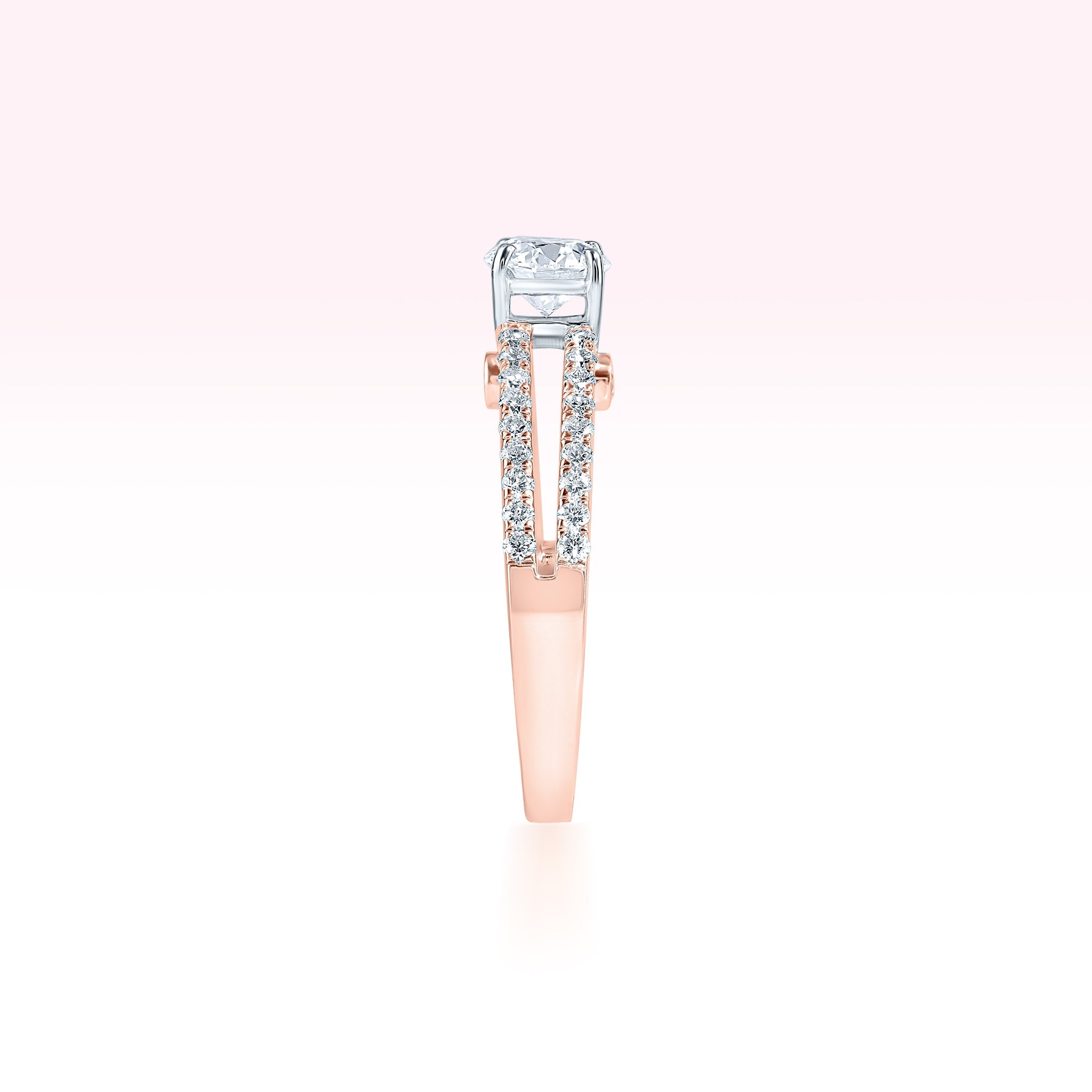 14K Rose Gold Two Line Diamond Solitaire Ring - Thessia