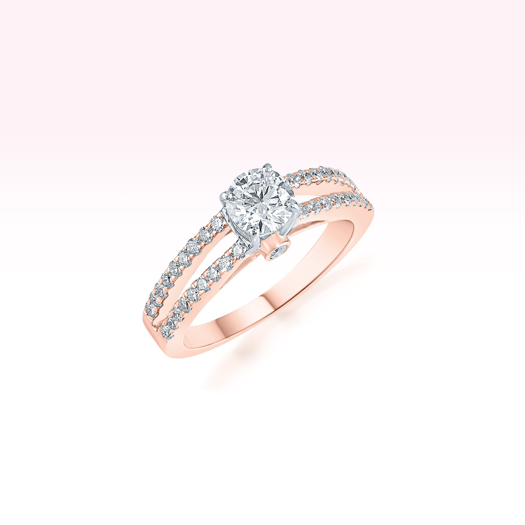 14K Rose Gold Two Line Diamond Solitaire Ring - Thessia