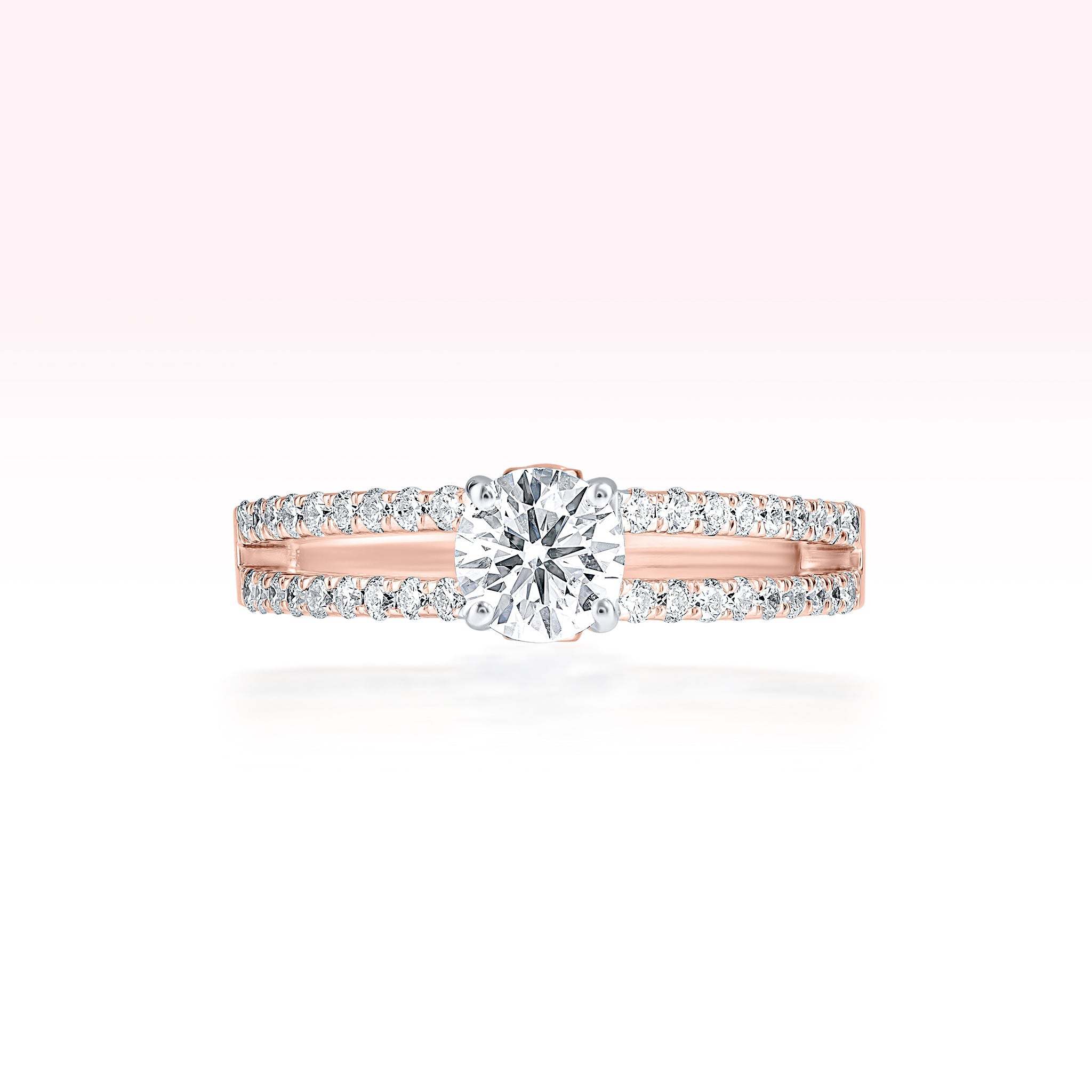 14K Rose Gold Two Line Diamond Solitaire Ring - Thessia