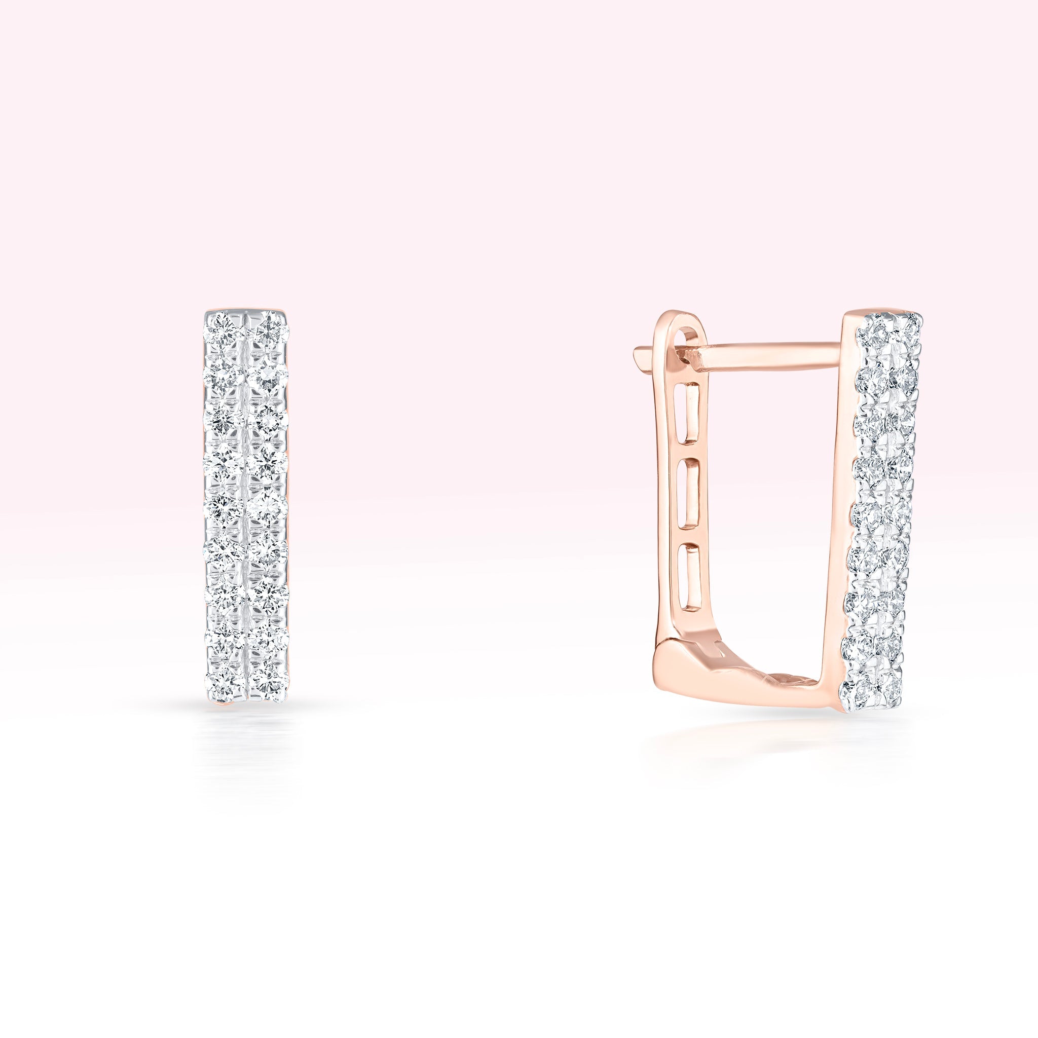 14K Rose Gold Two Line Diamond Square Hoop Earrings - Thessia